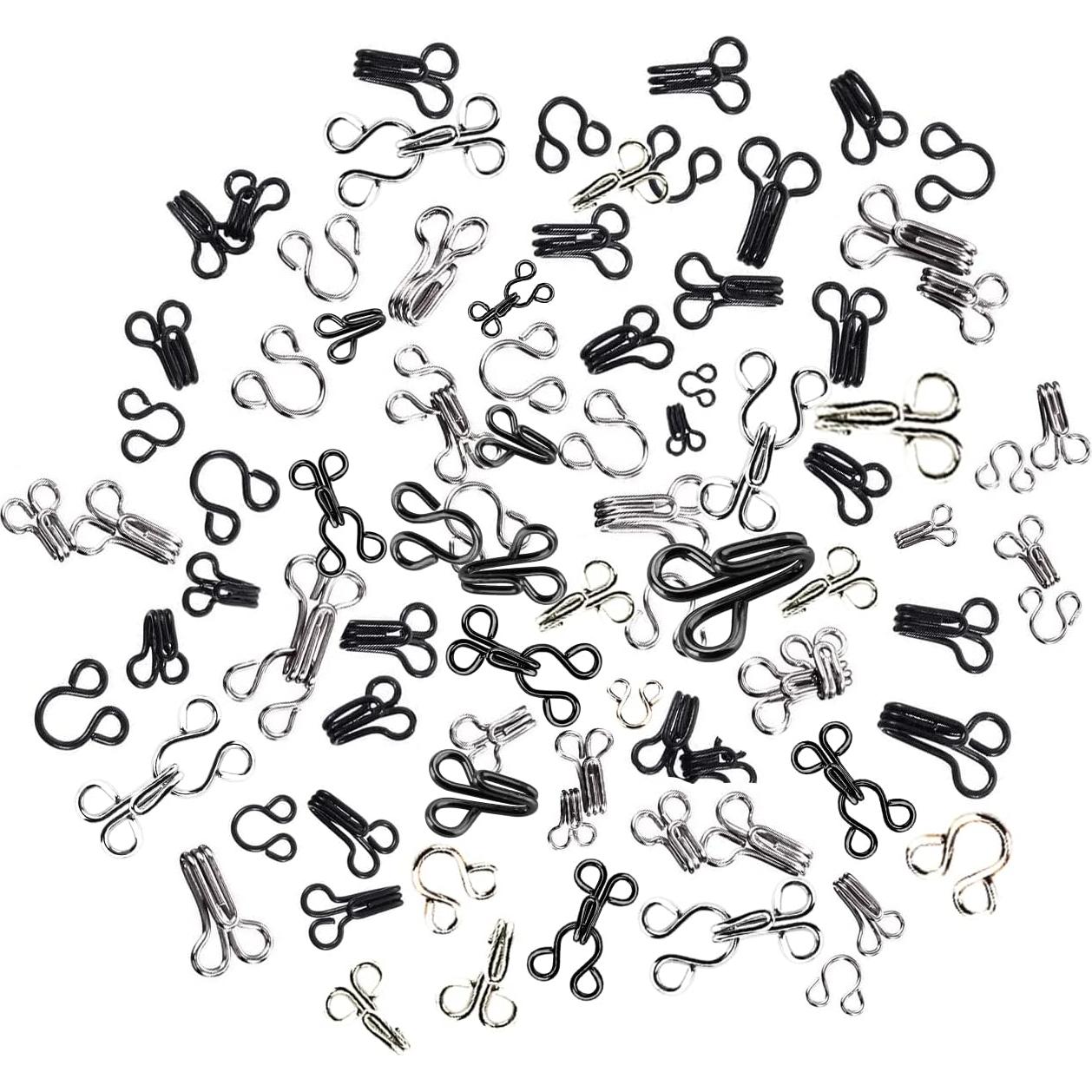 60 Juegos de Ganchos y Ojos de Costura para Ropa - Negro y Plata