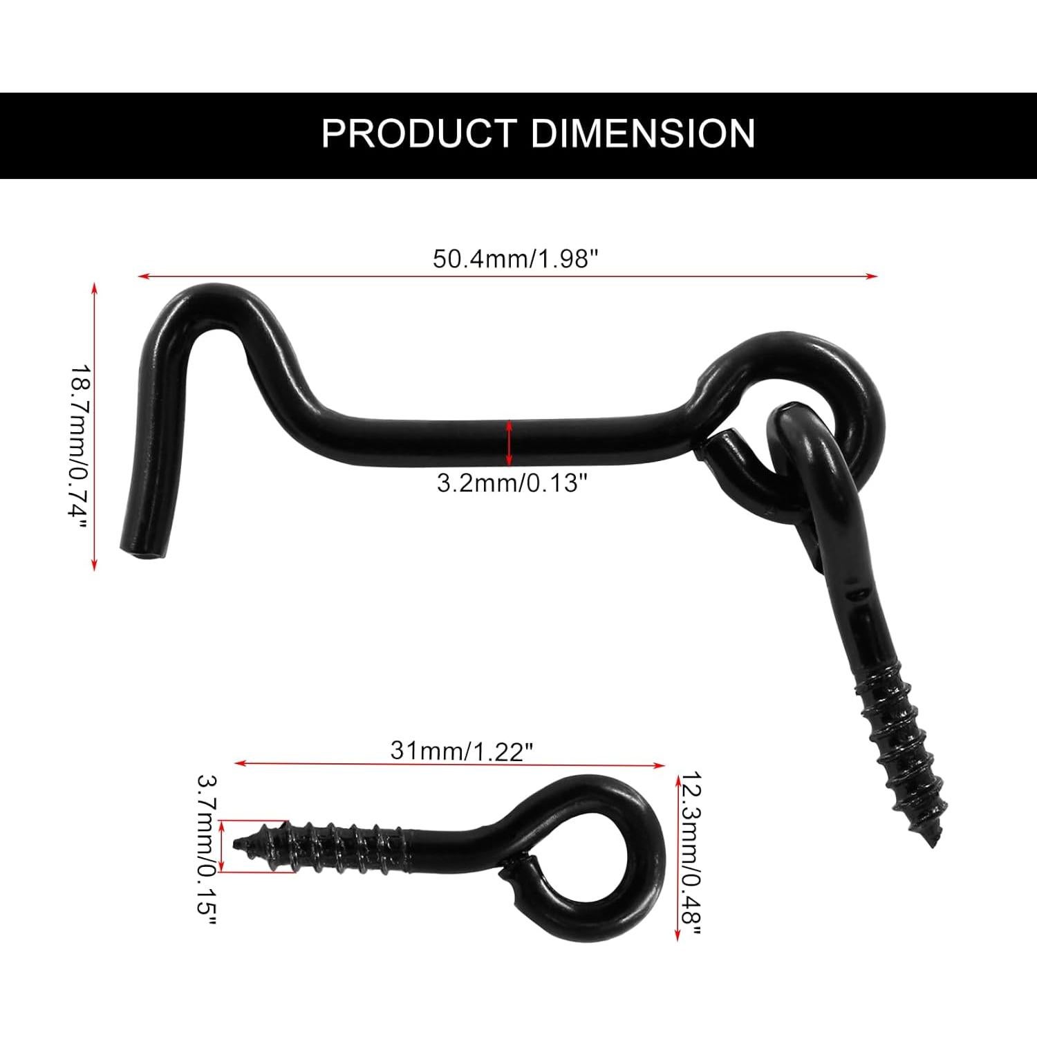 6 Piezas Gancho de Cabina y Pestillo de Ojo Negro 5.08cm