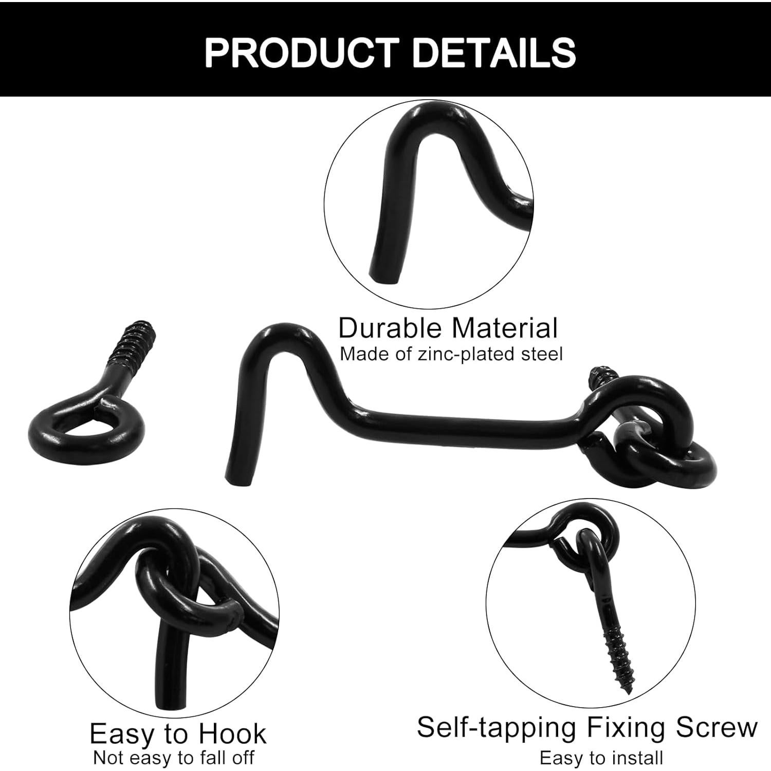 6 Piezas Gancho de Cabina y Pestillo de Ojo Negro 5.08cm