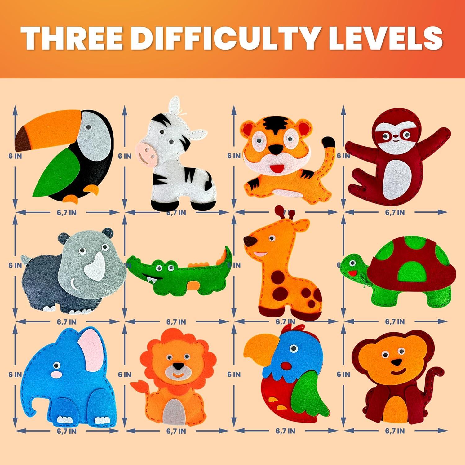 Kit de Costura para Niños QUOKKA - 12 Animales de Fieltro