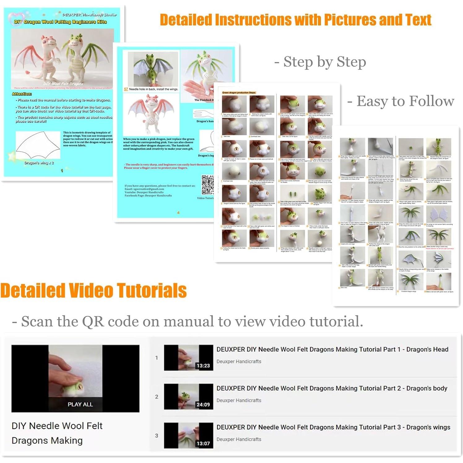 Kit de Fieltro con Aguja DEUXPER Dragón DIY para Principiantes
