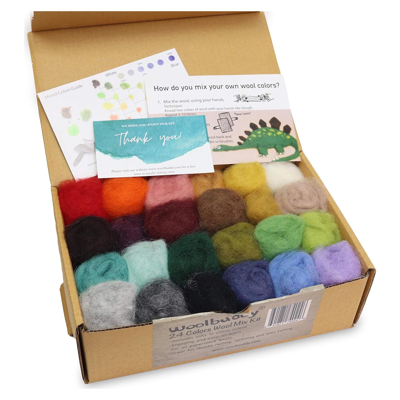 Kit de lana para fieltro de aguja Woolbuddy - 24 colores Corriedale