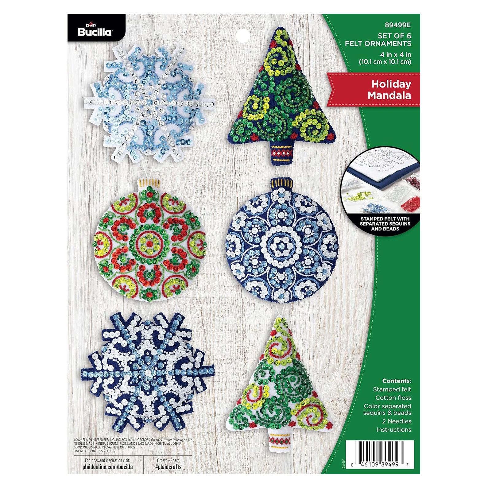 Kit de Adornos de Fieltro Bucilla Mandala Navidad 6 Piezas