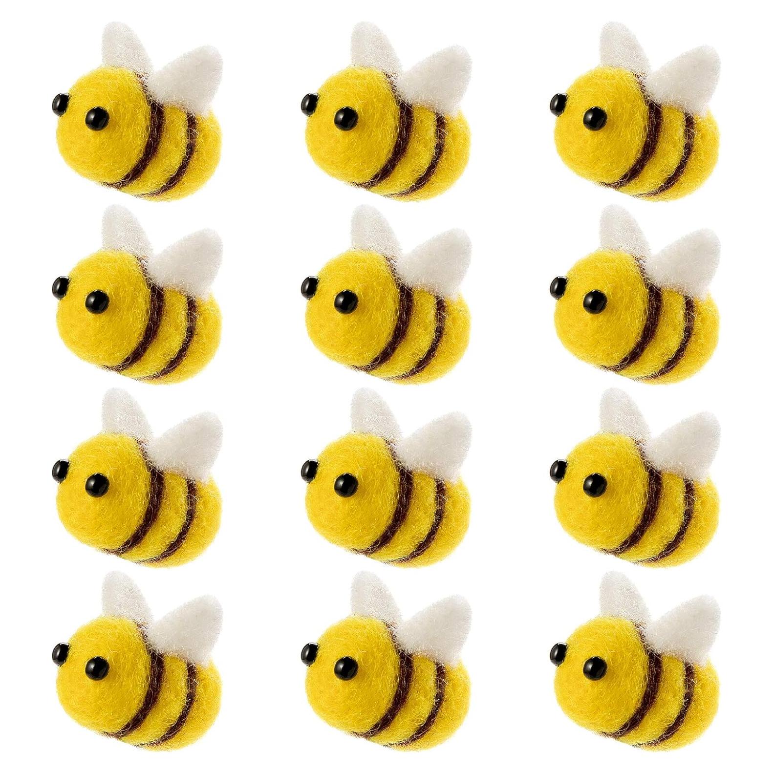CINPIUK 12 Set Felt Bees for Crafts, Wool Felt Bumble Bee Plush for Tiered Tray Decoration Party Favors DIY Craft Jewelry Accessory