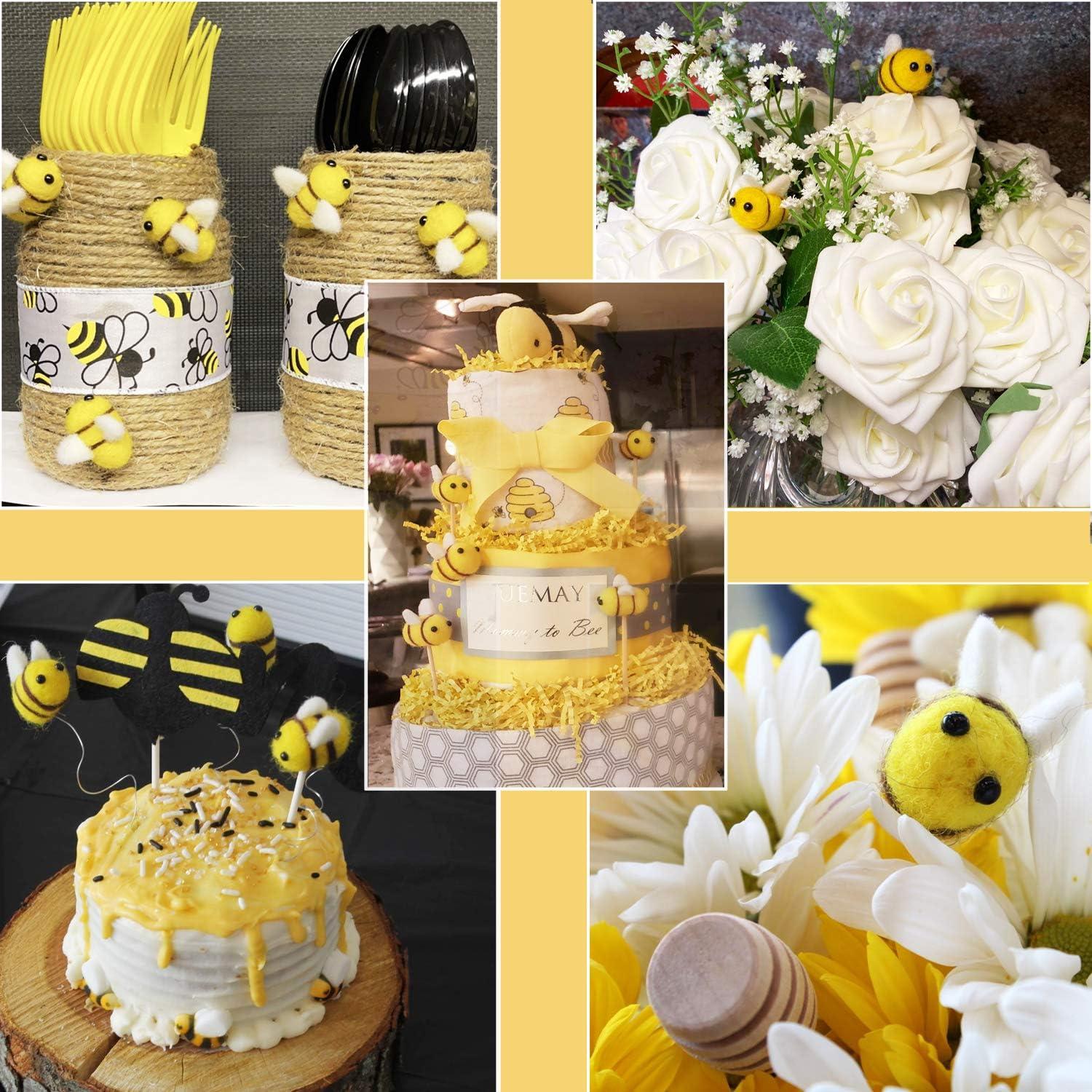 CINPIUK 12 Set Felt Bees for Crafts, Wool Felt Bumble Bee Plush for Tiered Tray Decoration Party Favors DIY Craft Jewelry Accessory