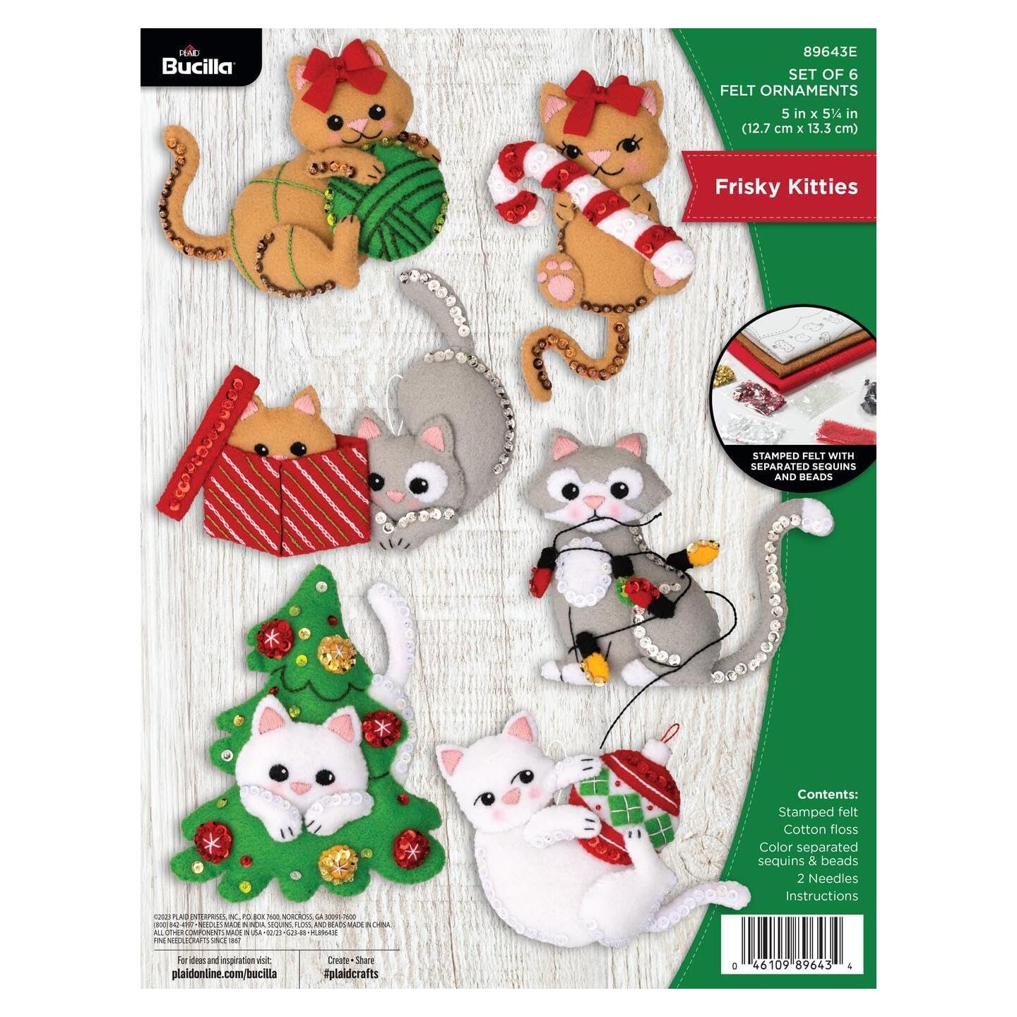 Kit de Adornos de Fieltro Bucilla Gatitos Traviesos 6 Piezas