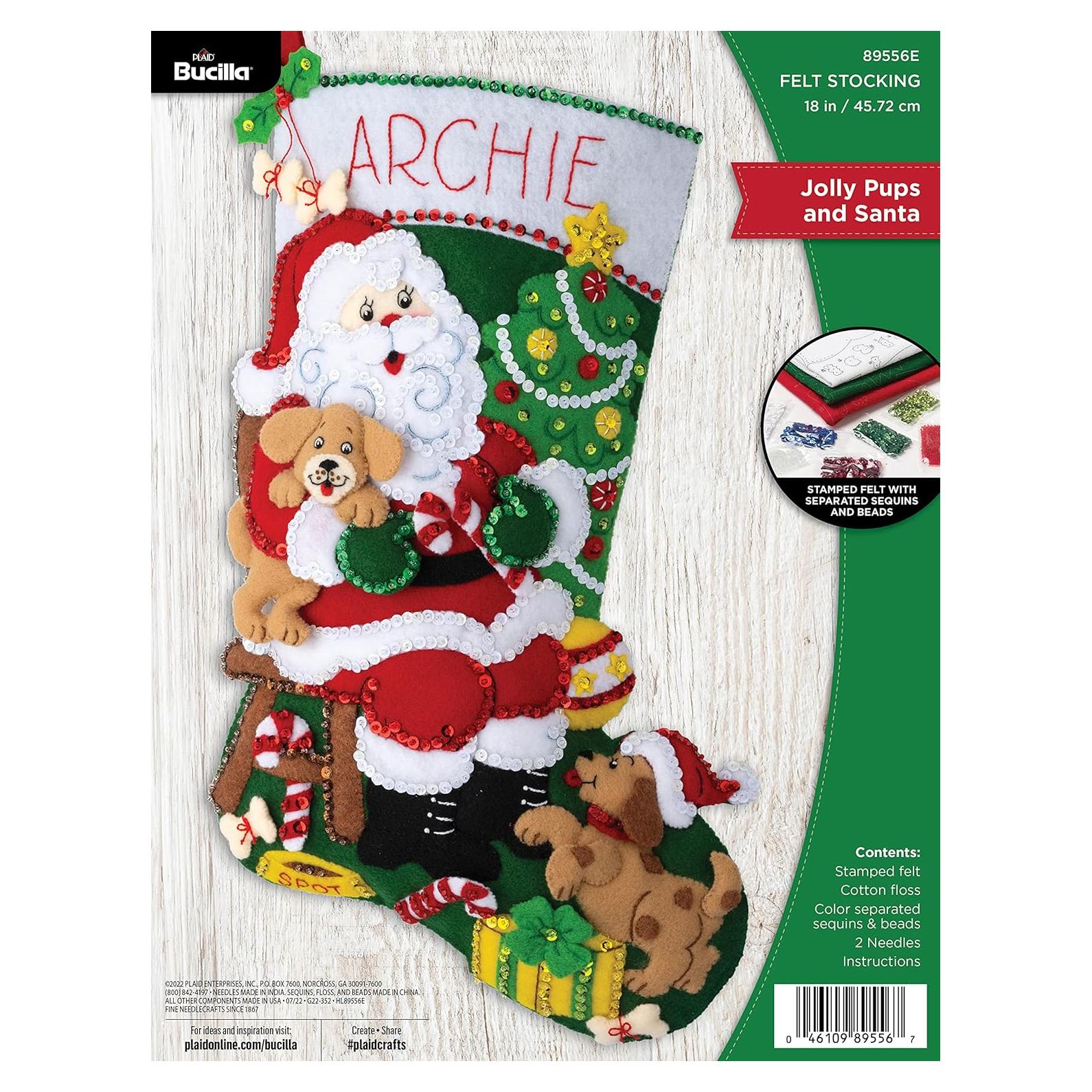 Kit de Calcetín de Fieltro Bucilla Jolly Pups Santa 45.72 cm