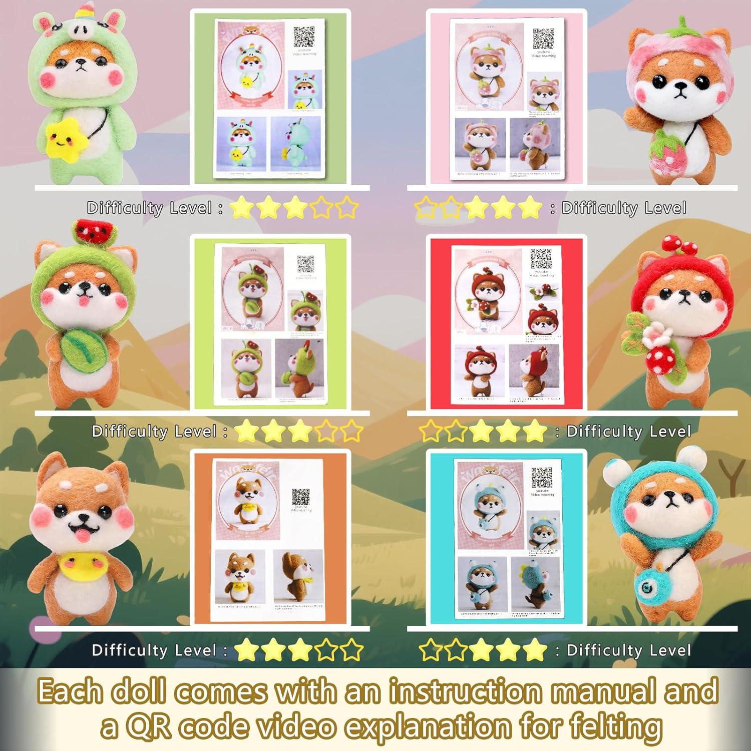 Kit de Aguja de Fieltro KIDS KING - 6 Muñecos Shiba Inu DIY