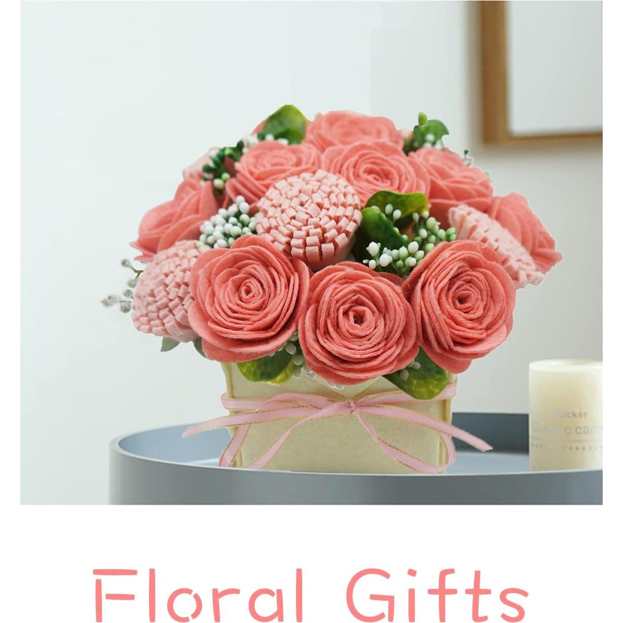 Kit de Artesanía de Flores de Fieltro BAZIMA ALICE - Ramo Rosas y Claveles