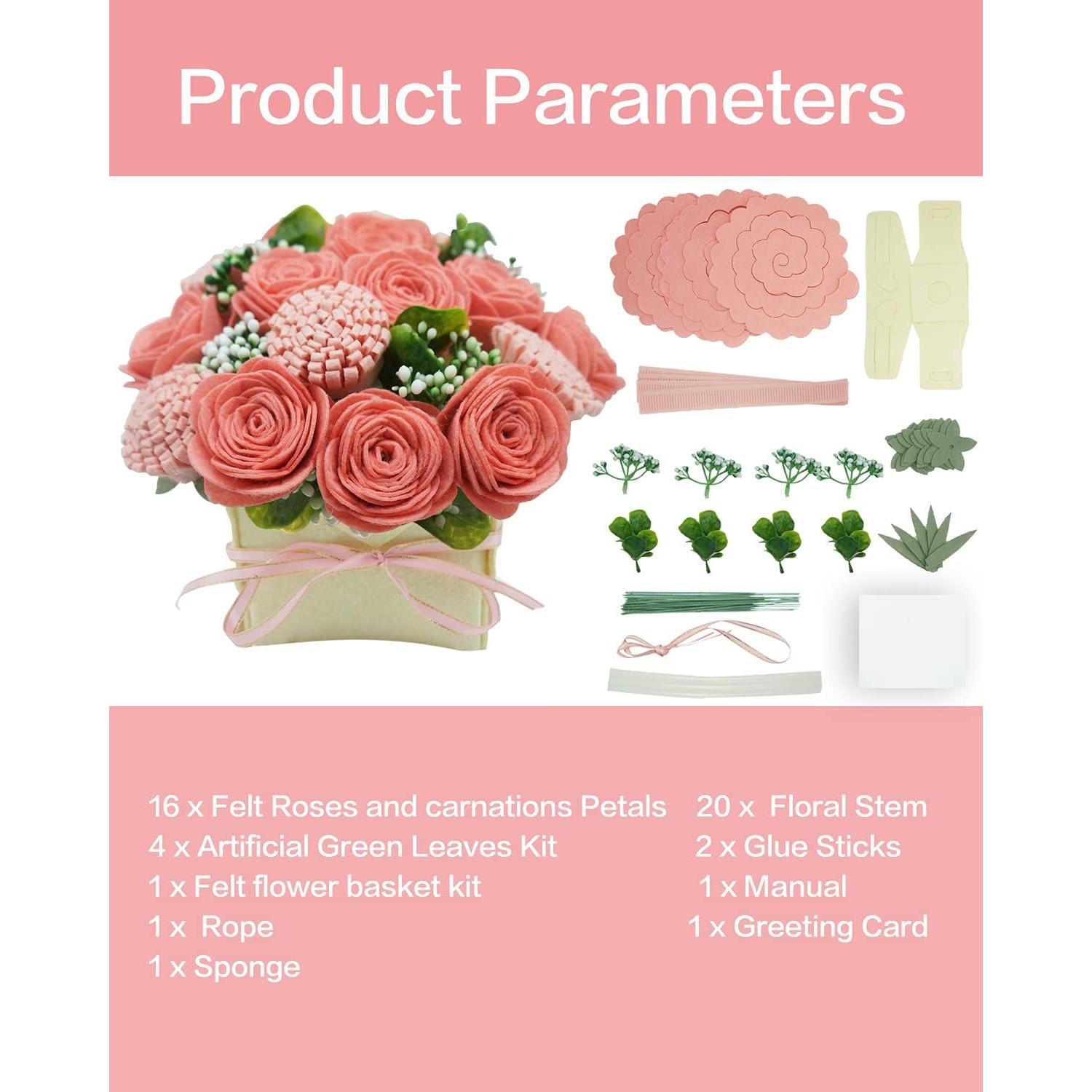 Kit de Artesanía de Flores de Fieltro BAZIMA ALICE - Ramo Rosas y Claveles