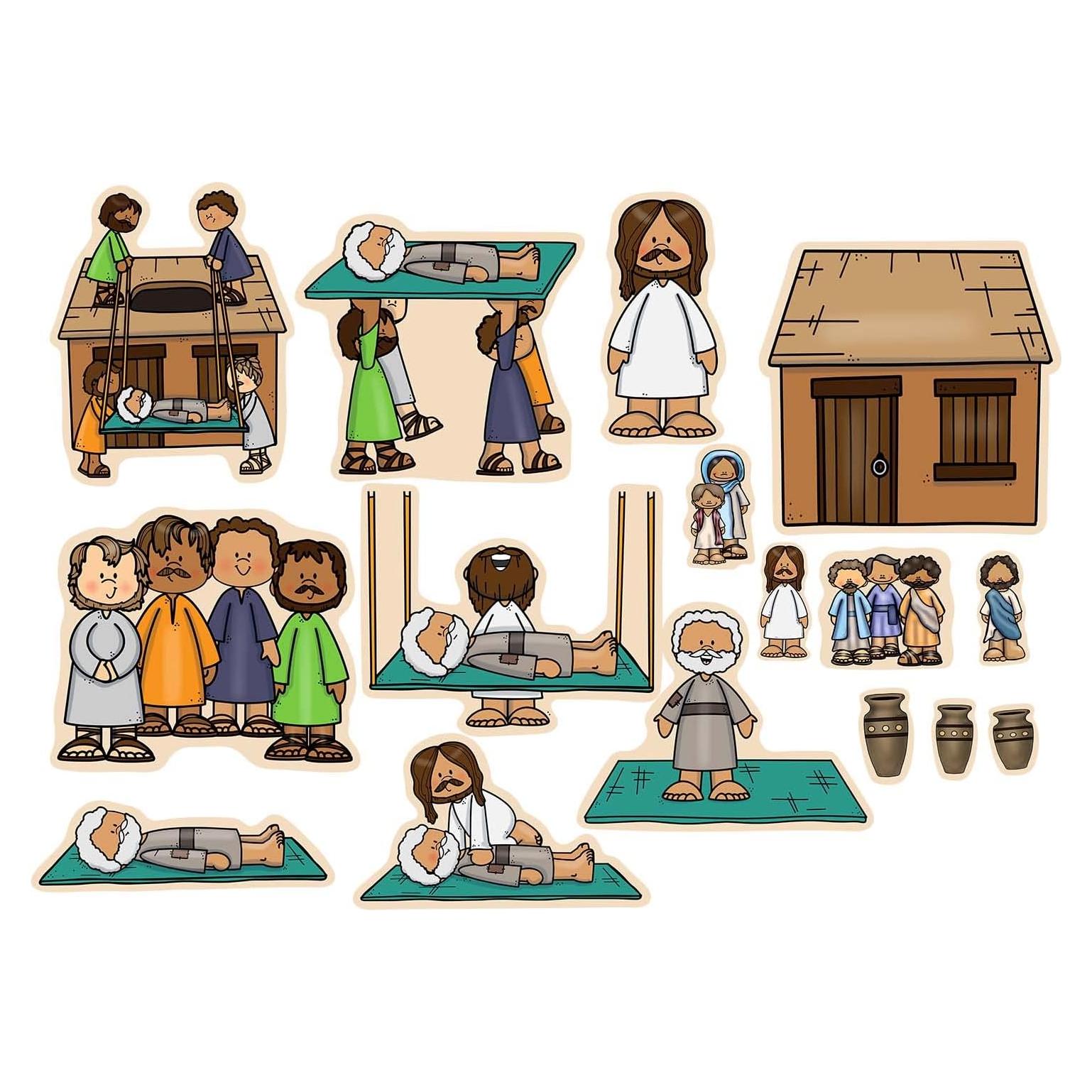 Conjunto de Fieltro Historia Bíblica Jesús Sana Paralítico - Story Time Felts