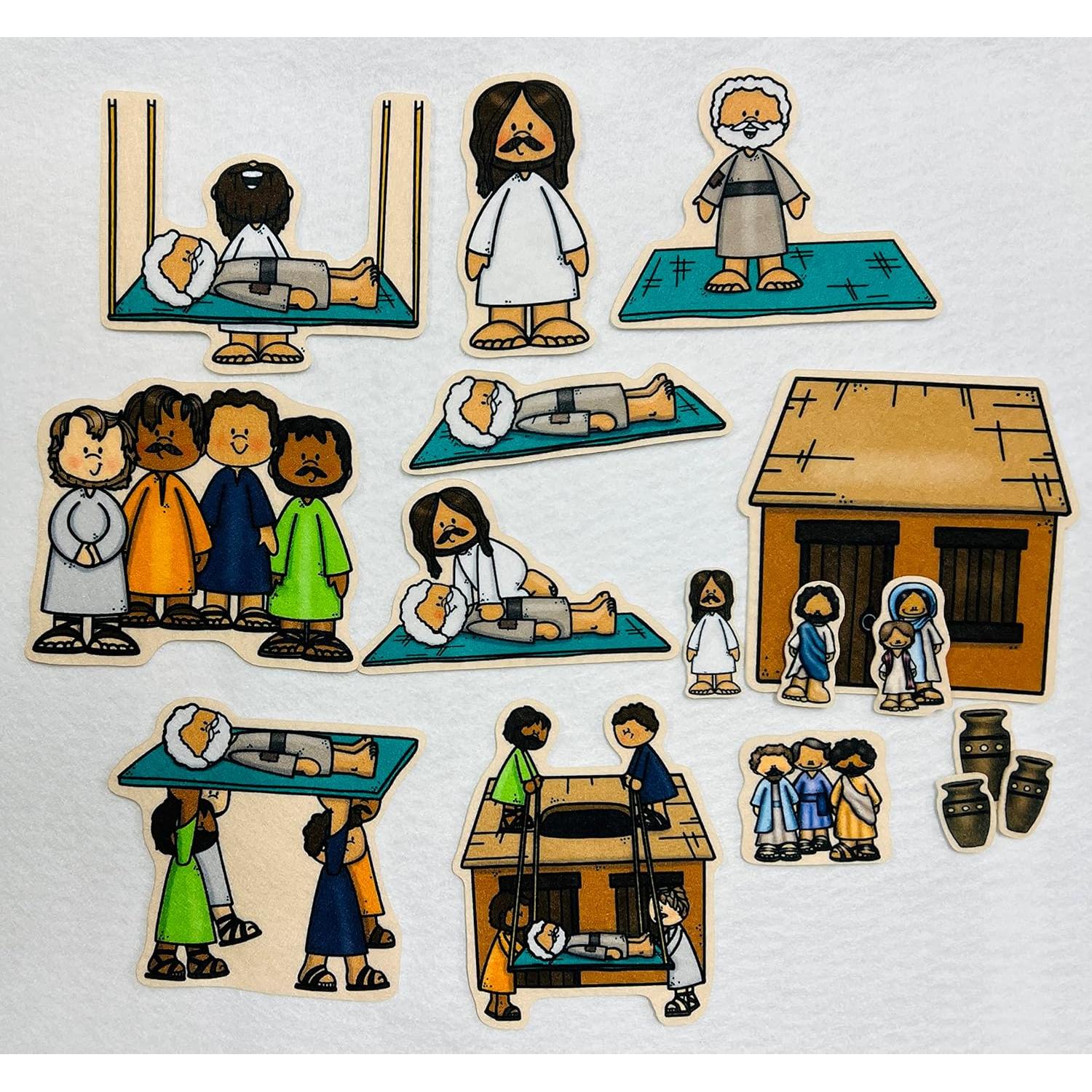 Conjunto de Fieltro Historia Bíblica Jesús Sana Paralítico - Story Time Felts