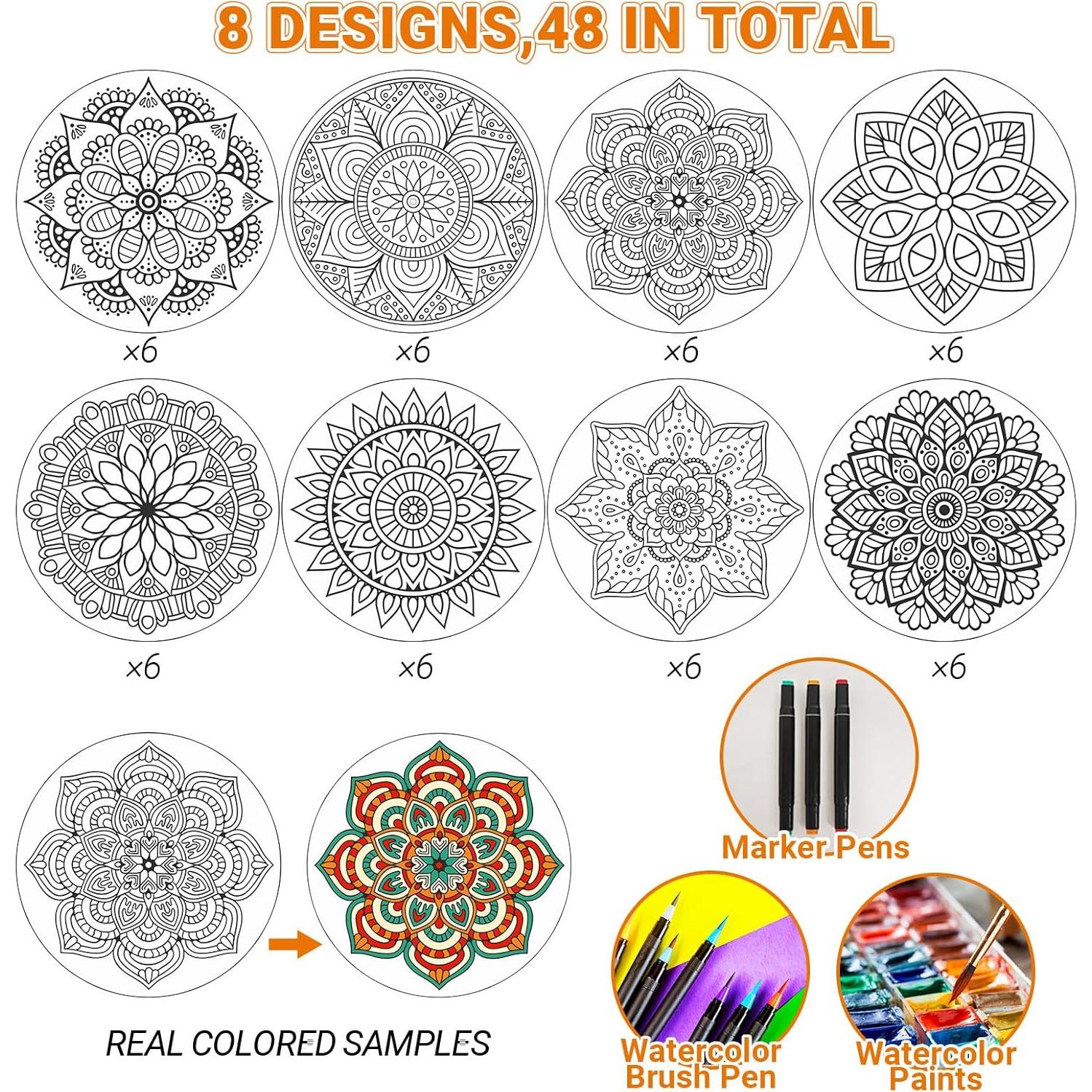 Tarjetas de Colorear Mandala Bosctanuc 48 Pcs 22.5 cm