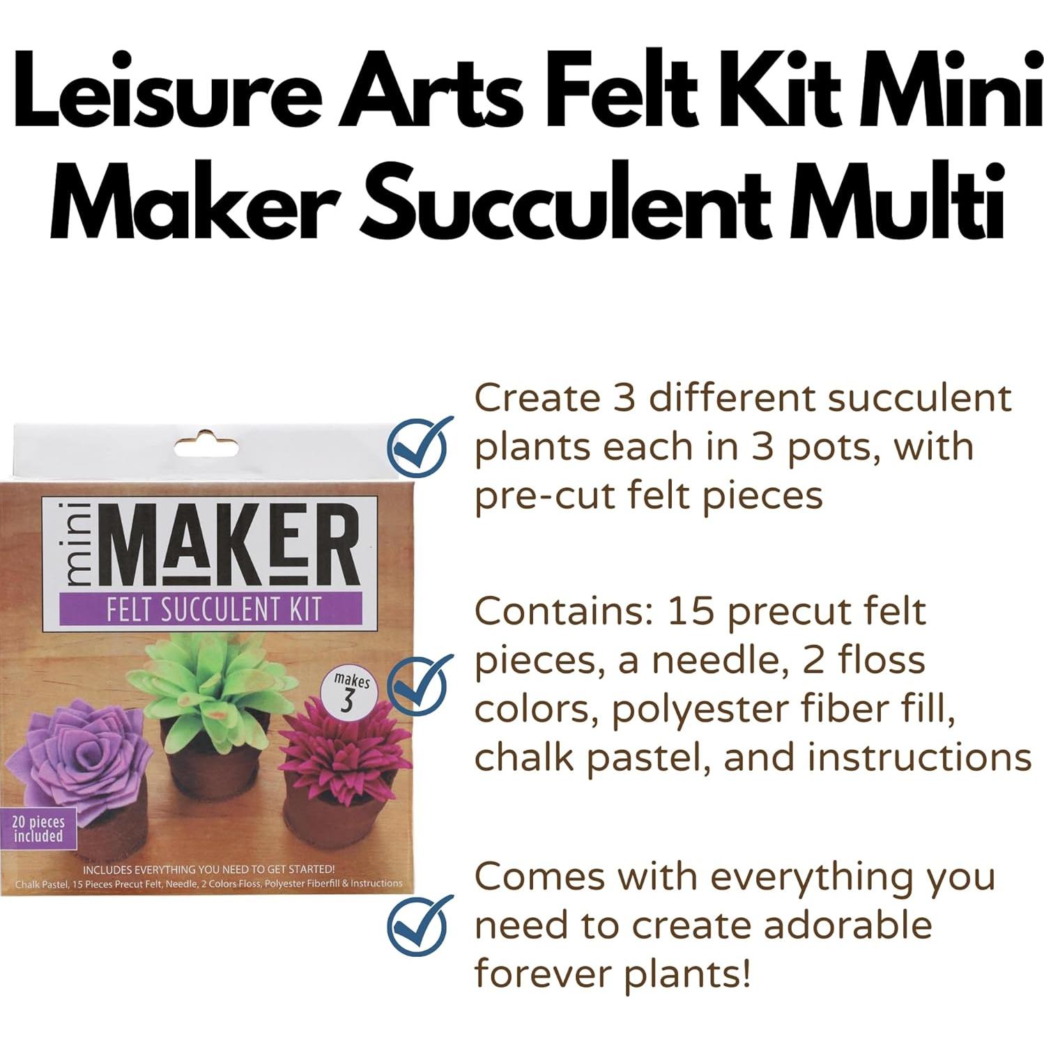 Kit de Fieltro Succulent Leisure Arts - Crea 3 Plantas
