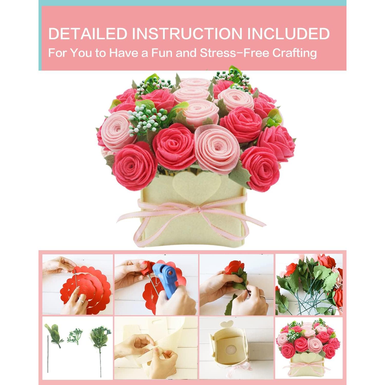 Kit de Flores de Fieltro BAZIMA ALICE - Ramo de Rosas DIY