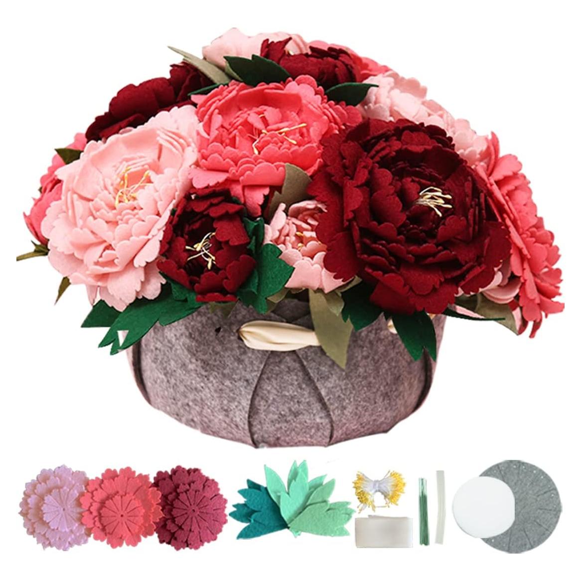 Kit de Manualidades BAZIMA de Flores de Fieltro Peonías 18 Piezas