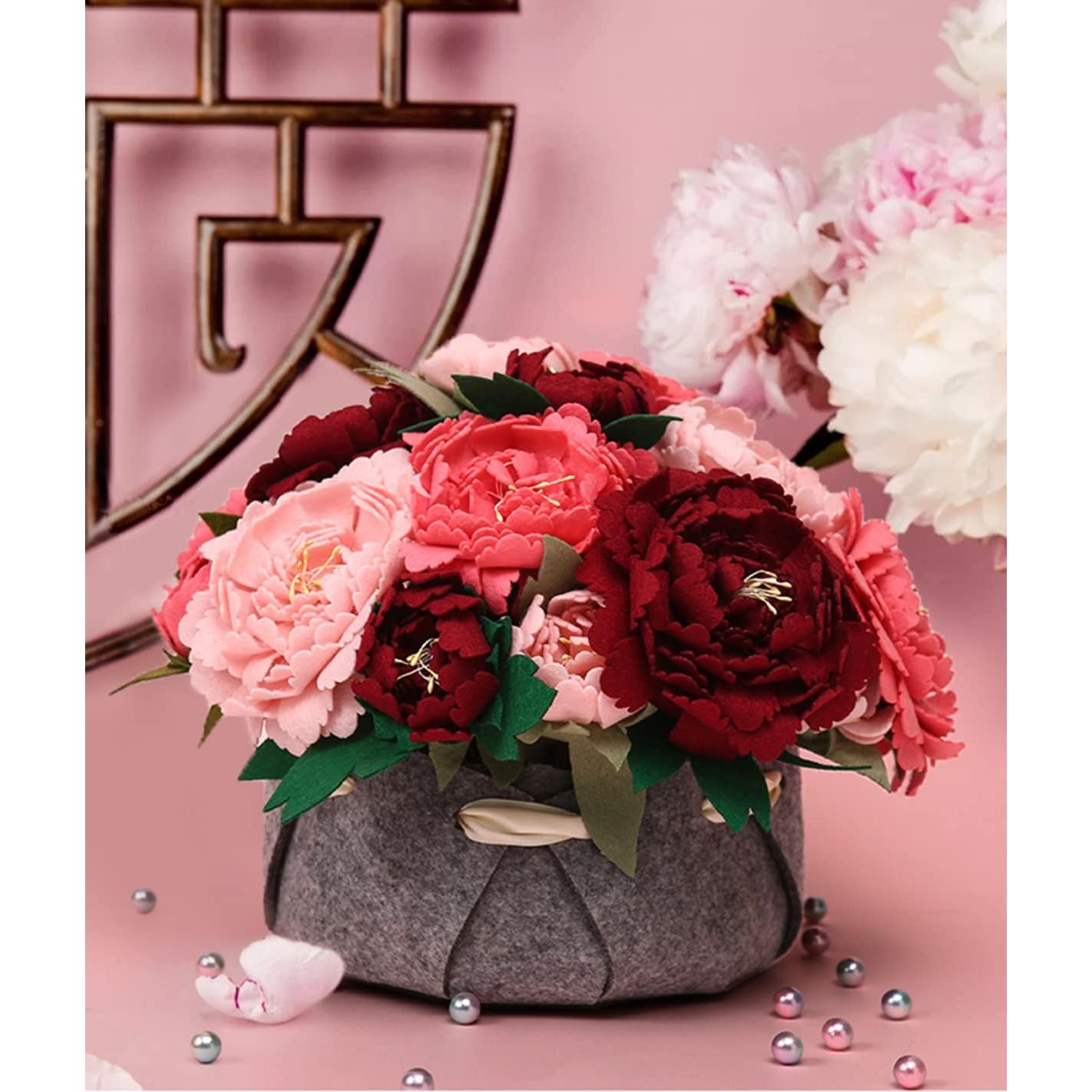 Kit de Manualidades BAZIMA de Flores de Fieltro Peonías 18 Piezas