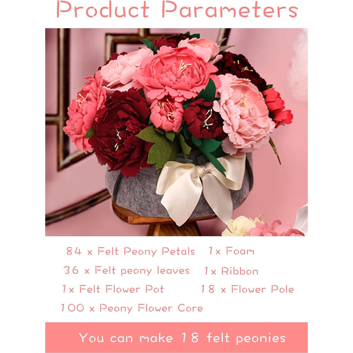 Kit de Manualidades BAZIMA de Flores de Fieltro Peonías 18 Piezas