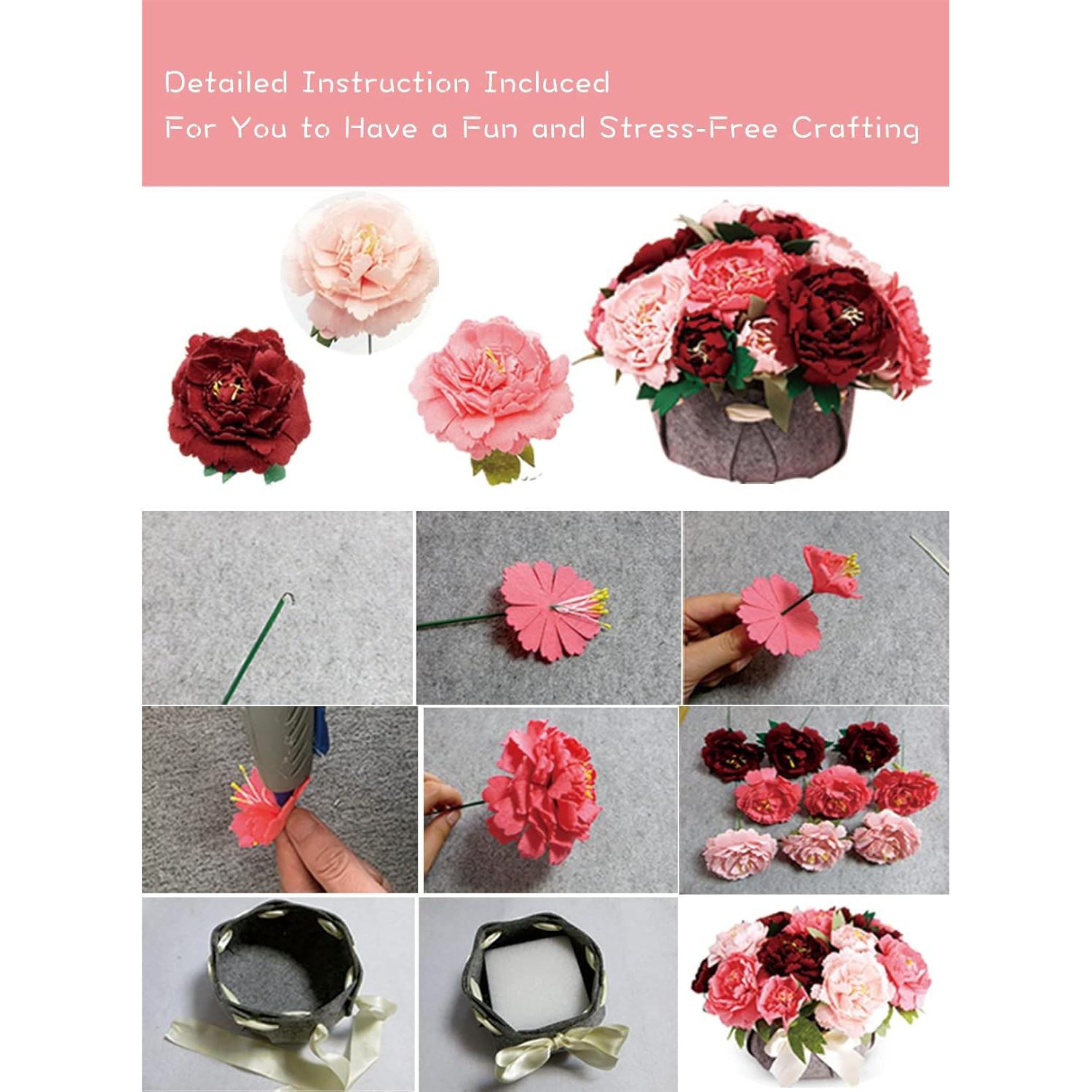 Kit de Manualidades BAZIMA de Flores de Fieltro Peonías 18 Piezas