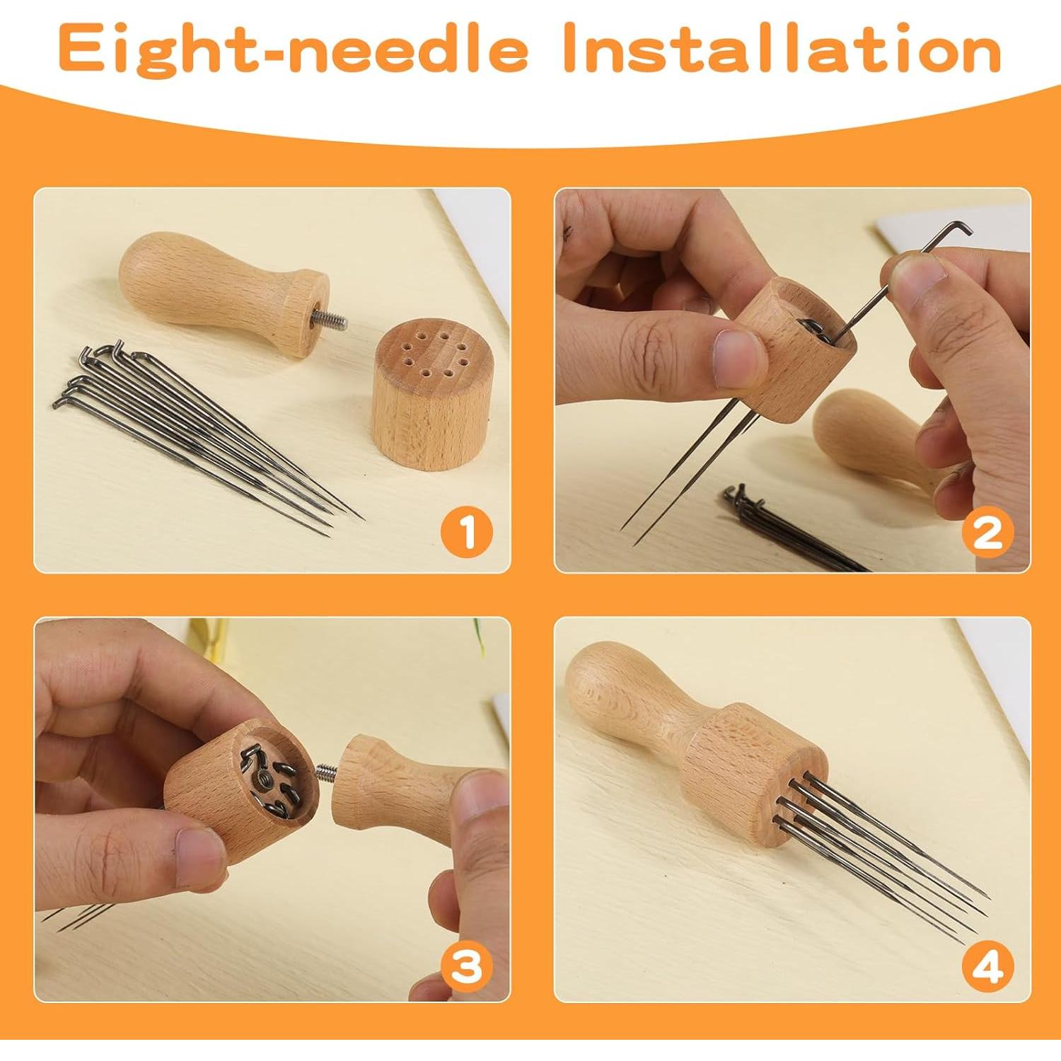 Herramienta de Aguja de Fieltro Mayboos con 8 Agujas y Mango de Madera
