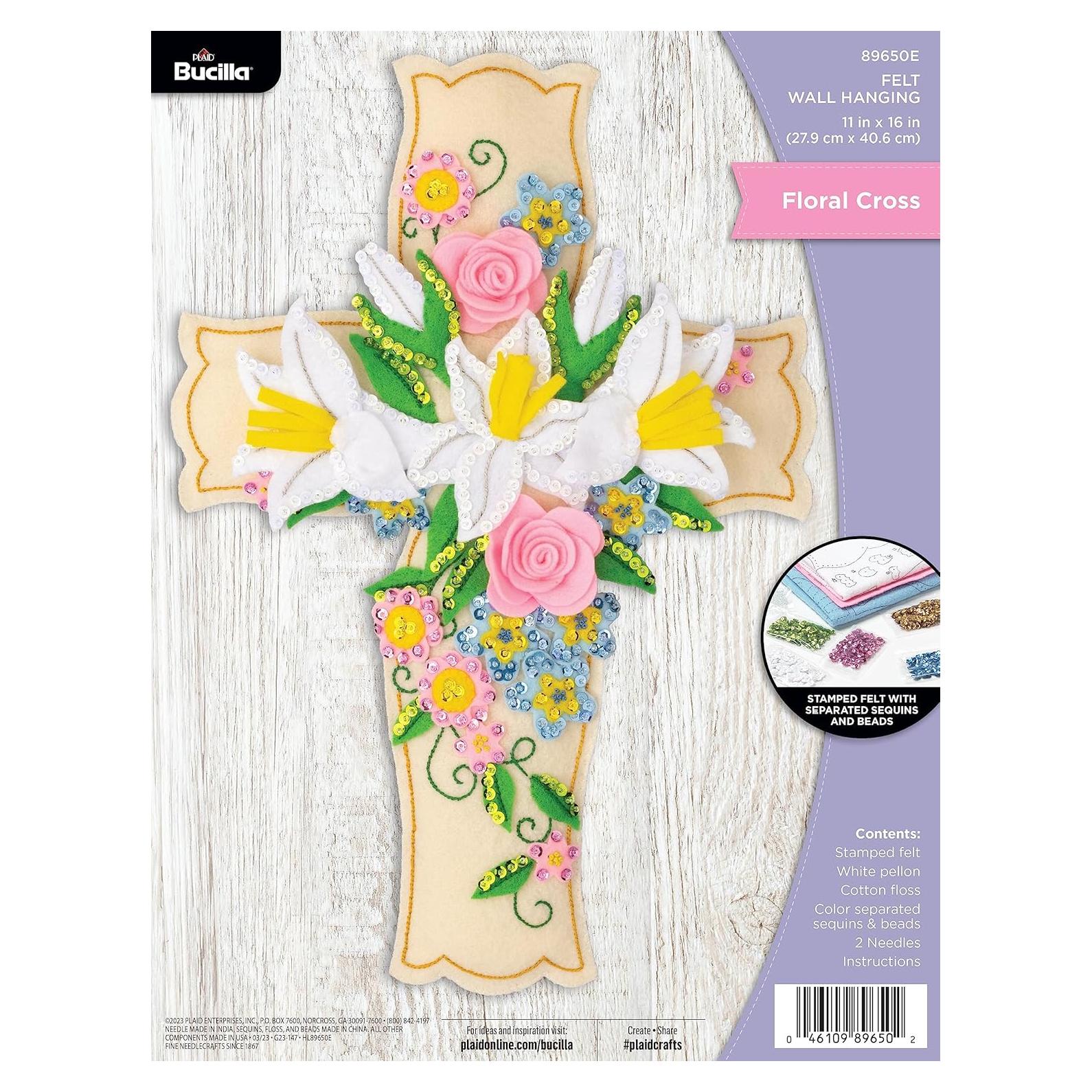 Kit de Colgante de Pared Bucilla Cruz Floral 28x40.6 cm