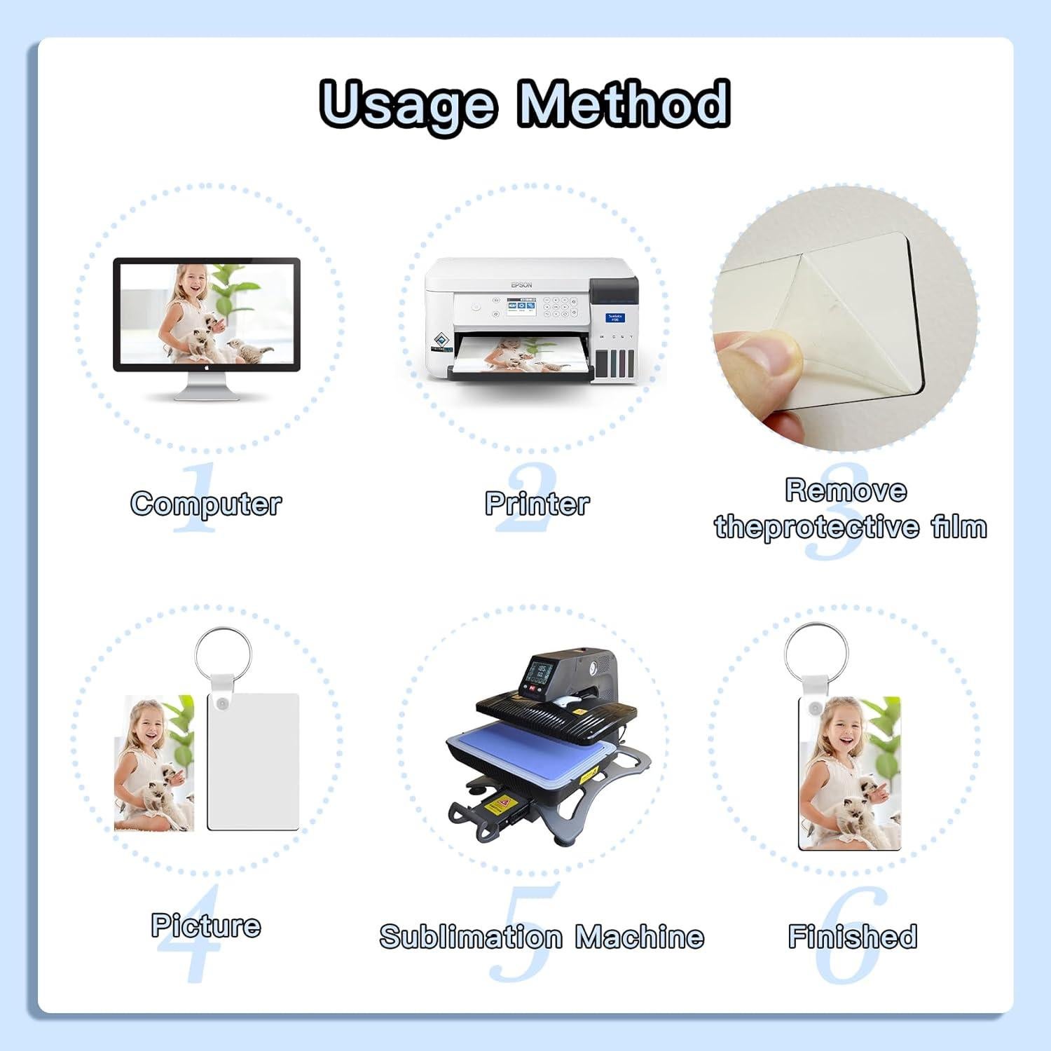 Allruyee 150 Piezas Plantillas Llavero Sublimación MDF 6x4cm