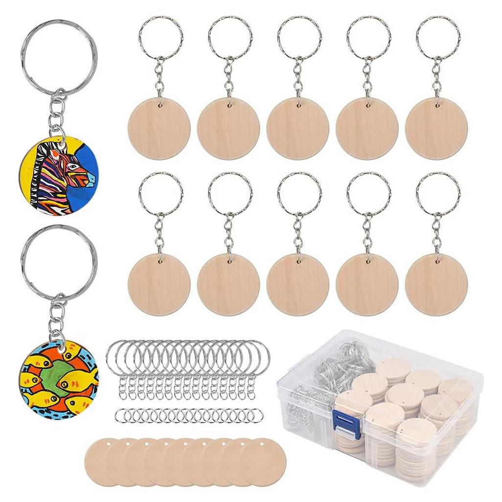 Juego de llaveros de madera BUYGOO 100 piezas 3.5 cm