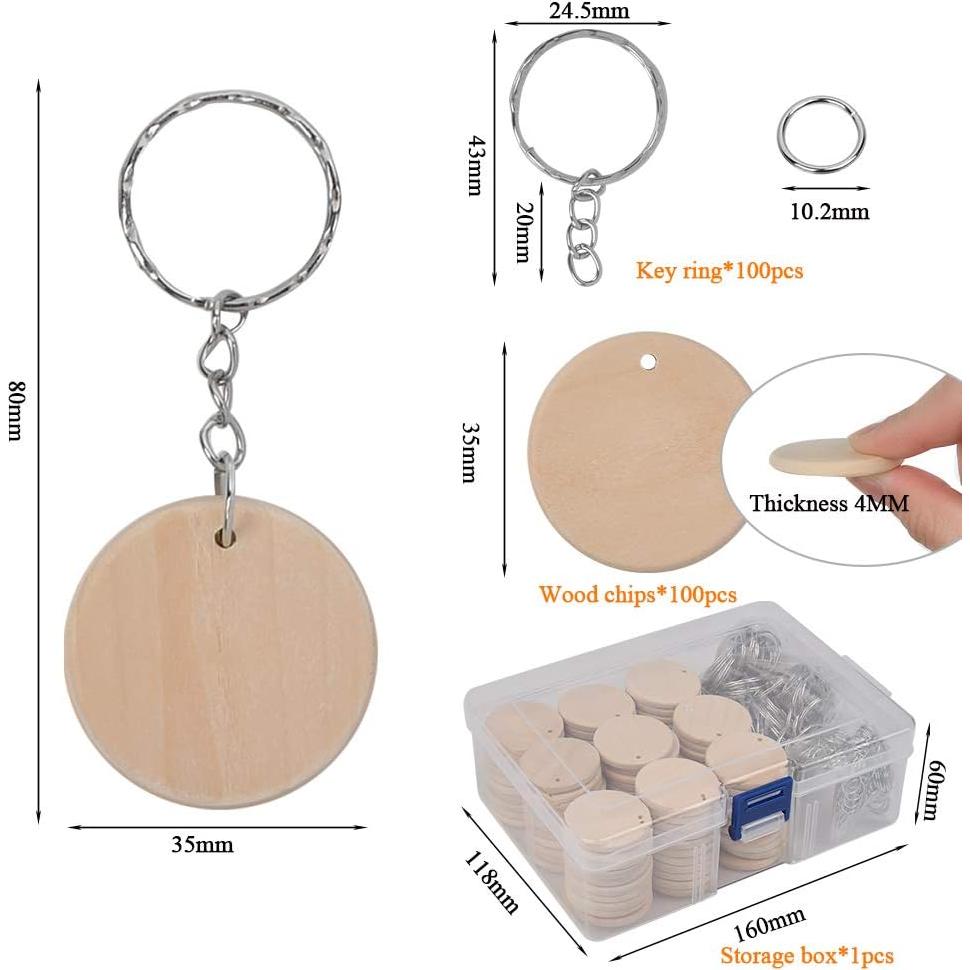 Juego de llaveros de madera BUYGOO 100 piezas 3.5 cm