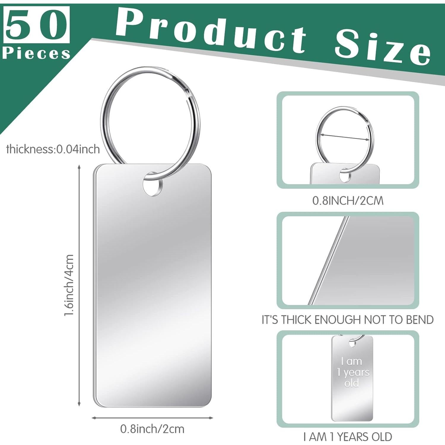 50 Etiquetas de Acero Inoxidable Grabadas 4x2 cm Yinkin