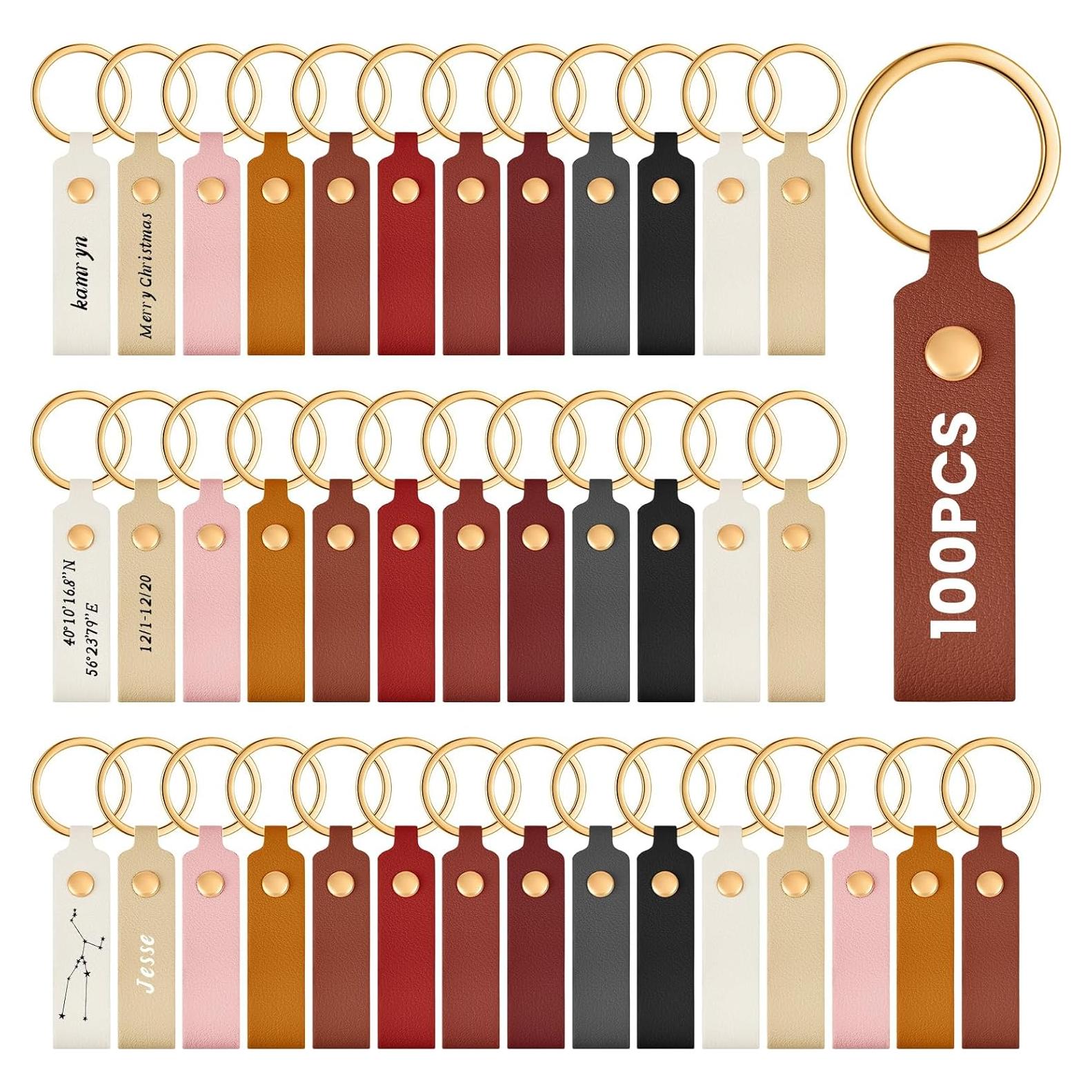 100 Llaveros de Cuero PU Multicolor Wavyknot 9.4x1.8cm