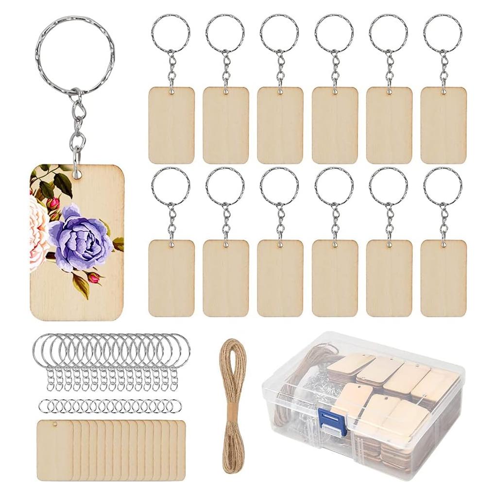 BUYGO Kit de Llaveros de Madera 162 Piezas - 80 Etiquetas Rectangulares