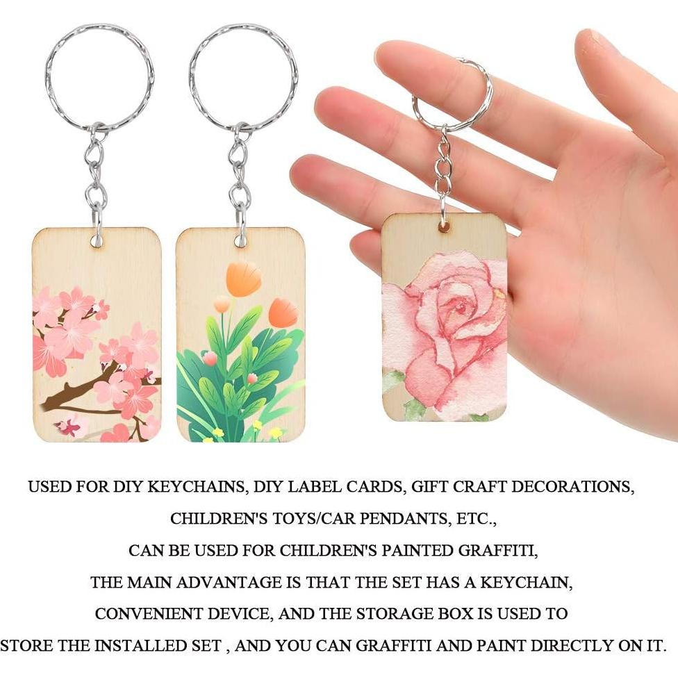 BUYGO Kit de Llaveros de Madera 162 Piezas - 80 Etiquetas Rectangulares