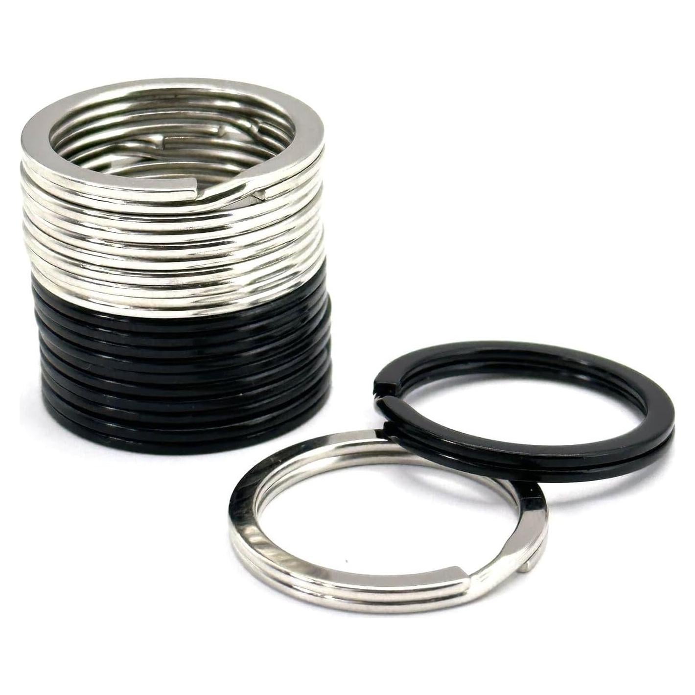 12 Anillos de Llave de Metal 25 mm - 6 Plateados y 6 Negros