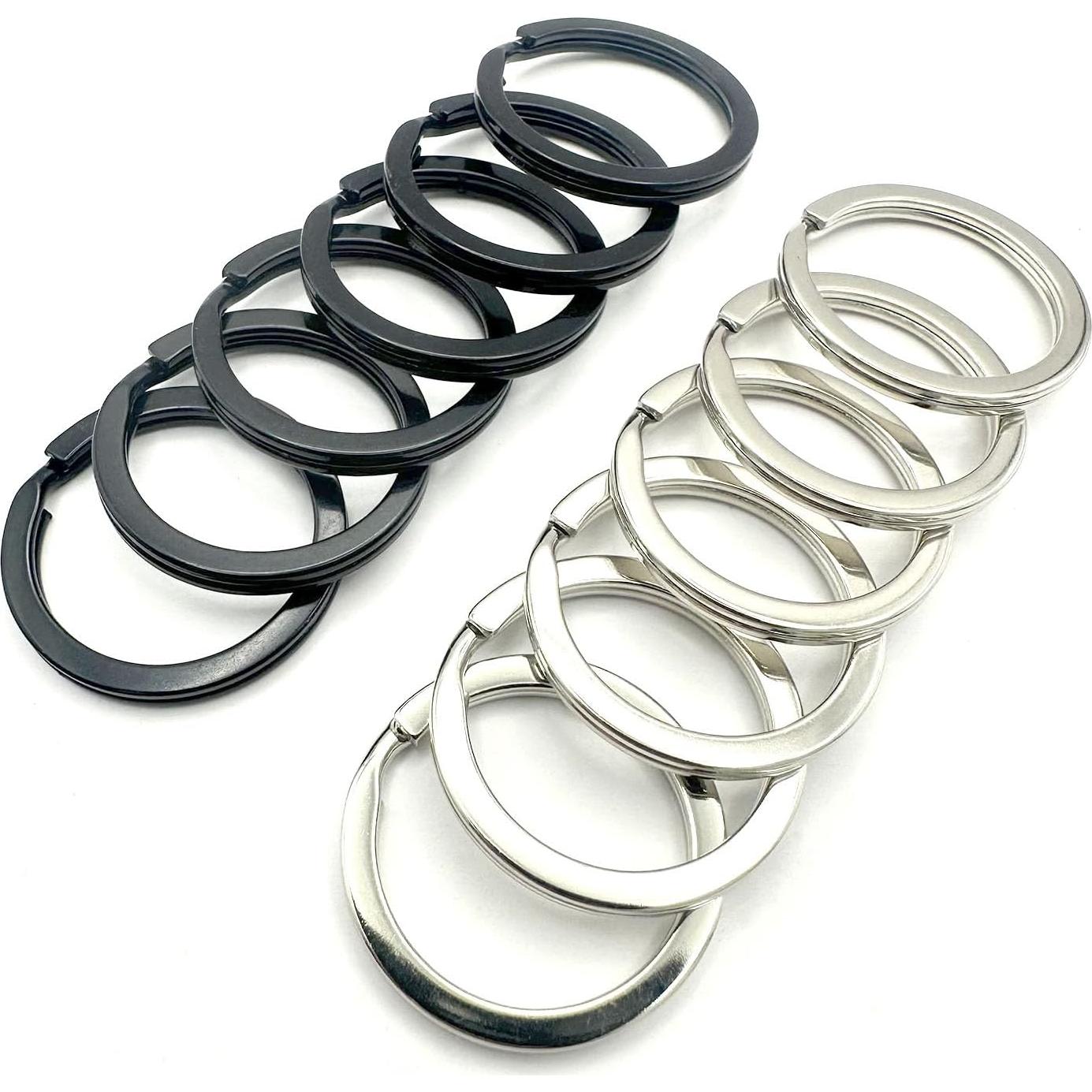 12 Anillos de Llave de Metal 25 mm - 6 Plateados y 6 Negros