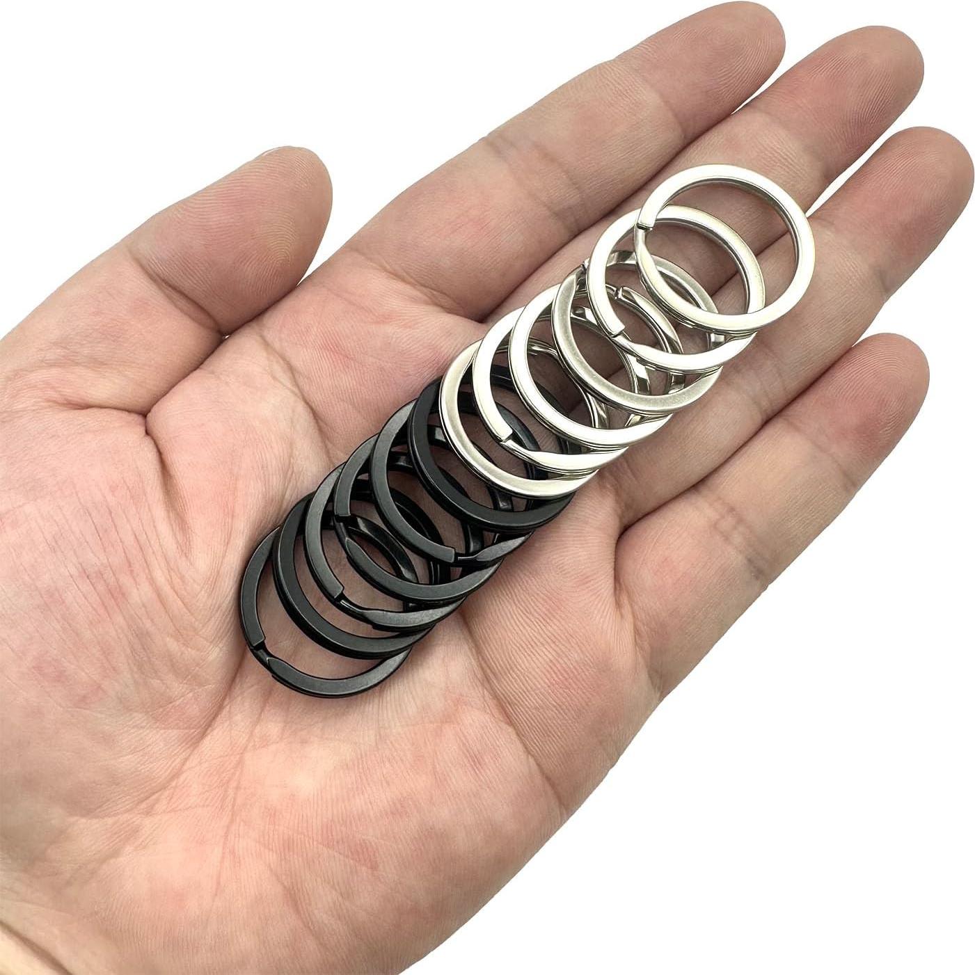 12 Anillos de Llave de Metal 25 mm - 6 Plateados y 6 Negros