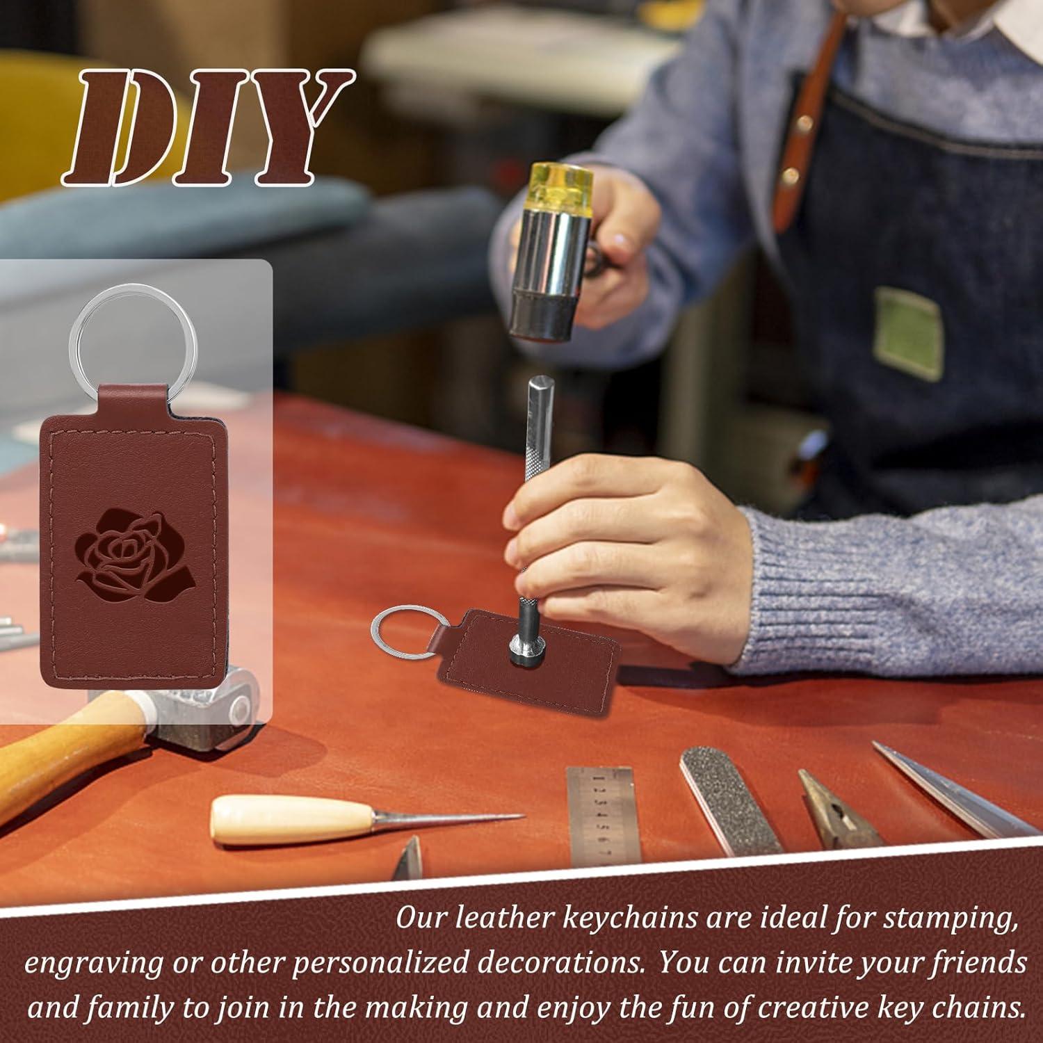 Kit de 10 llaveros de cuero PU Tikjiua rectangulares DIY