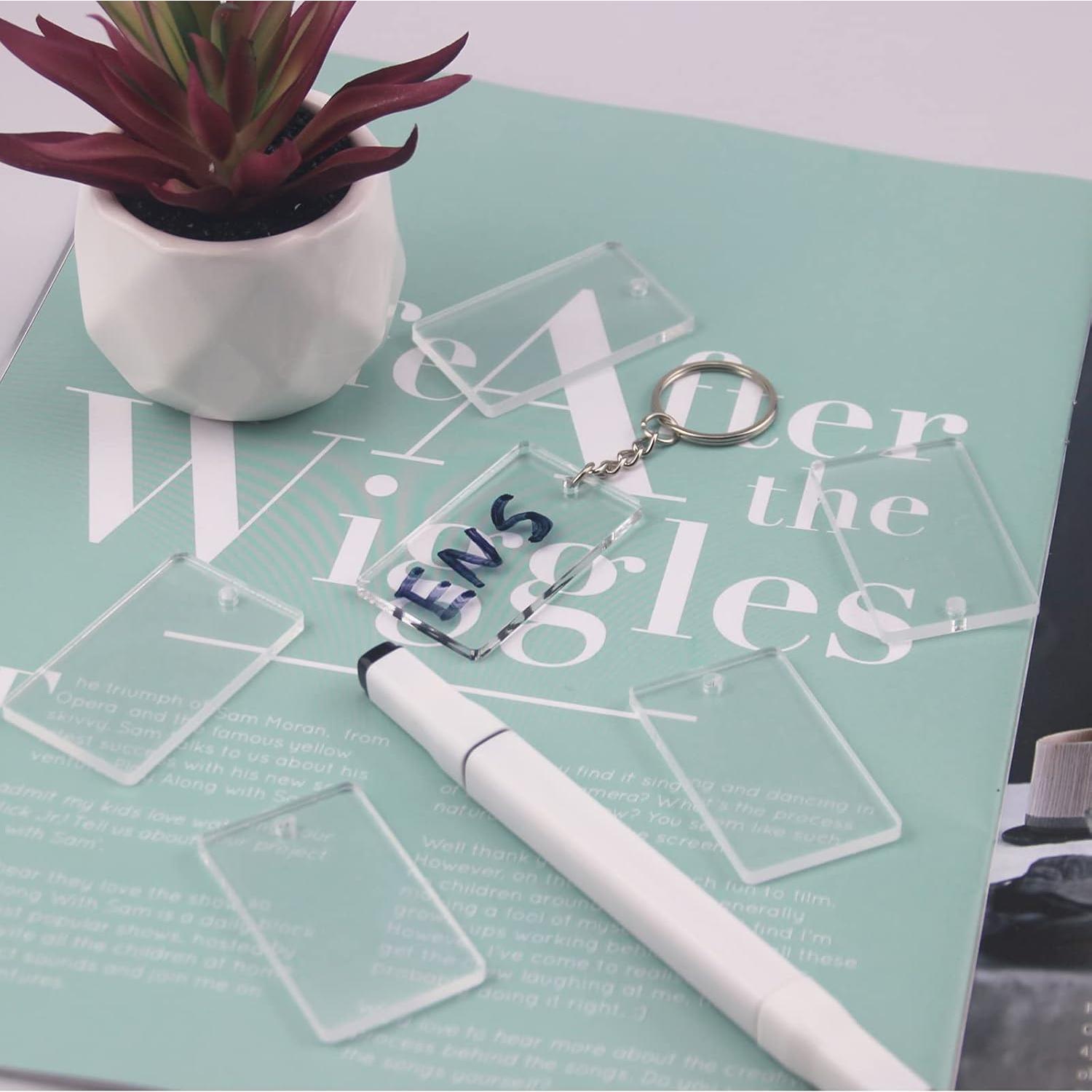 90 Llaveros Rectángulo Acrílico ArtCute 5x5 cm Transparentes