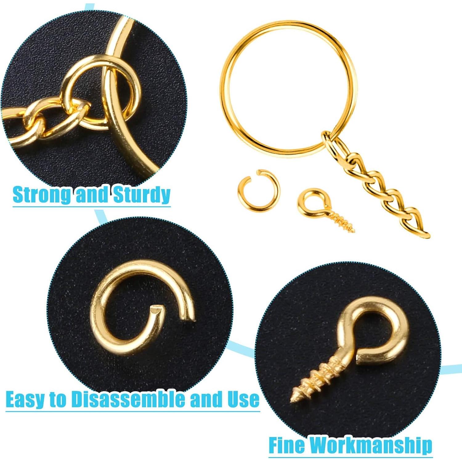 Kit de Anillos para Llaveros PAXCOO 300 Piezas Dorado