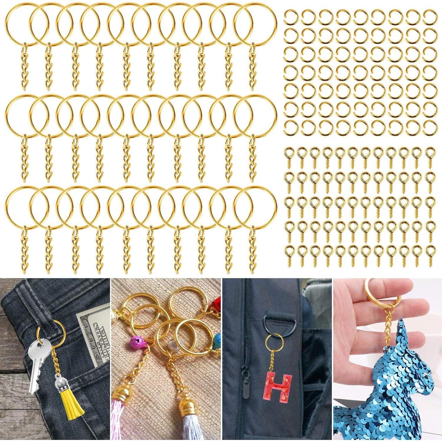 Kit de Anillos para Llaveros PAXCOO 300 Piezas Dorado