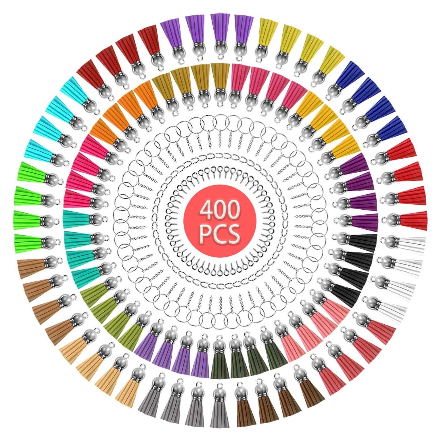 Conjunto de llaveros Cridoz 400 piezas con borlas y anillos