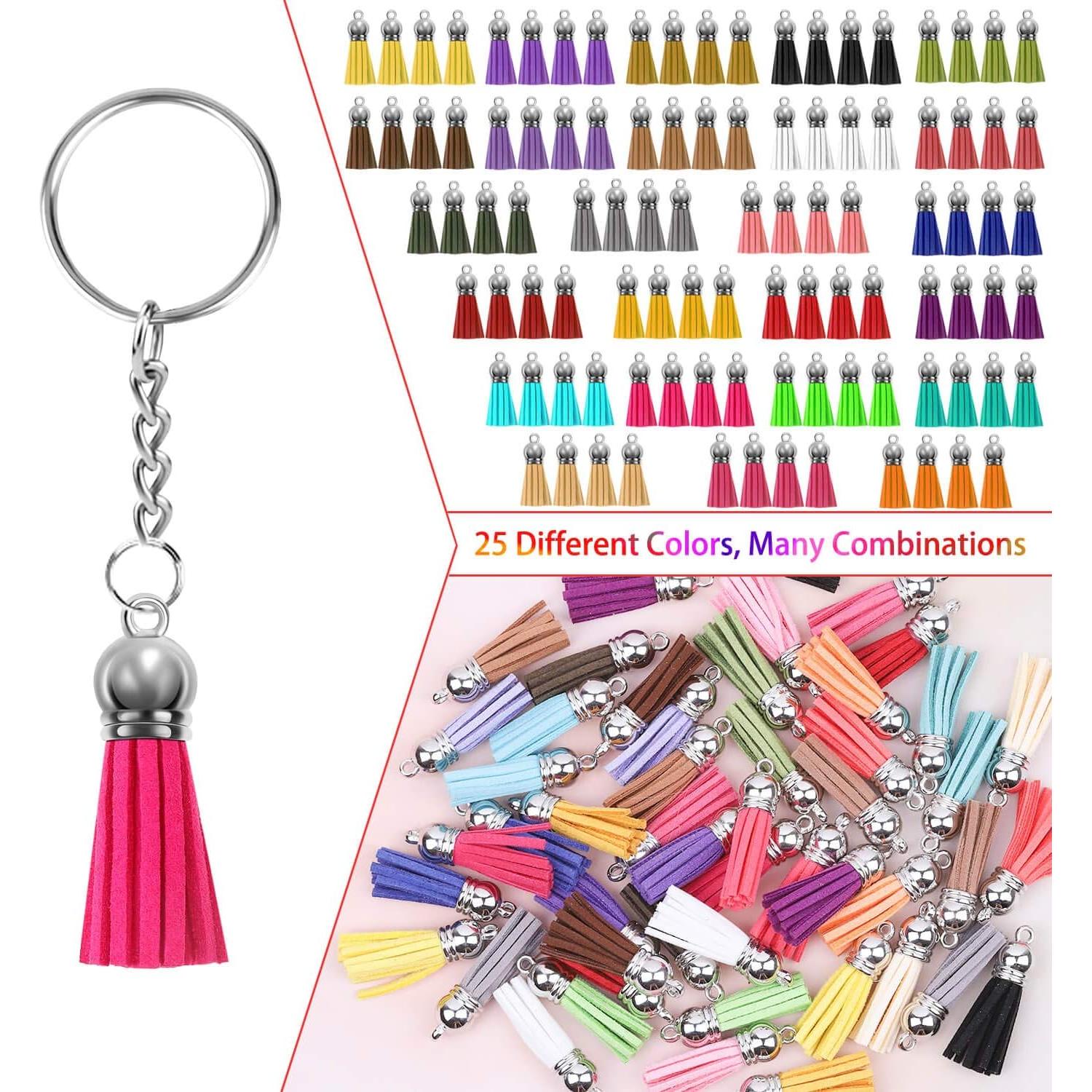 Conjunto de llaveros Cridoz 400 piezas con borlas y anillos