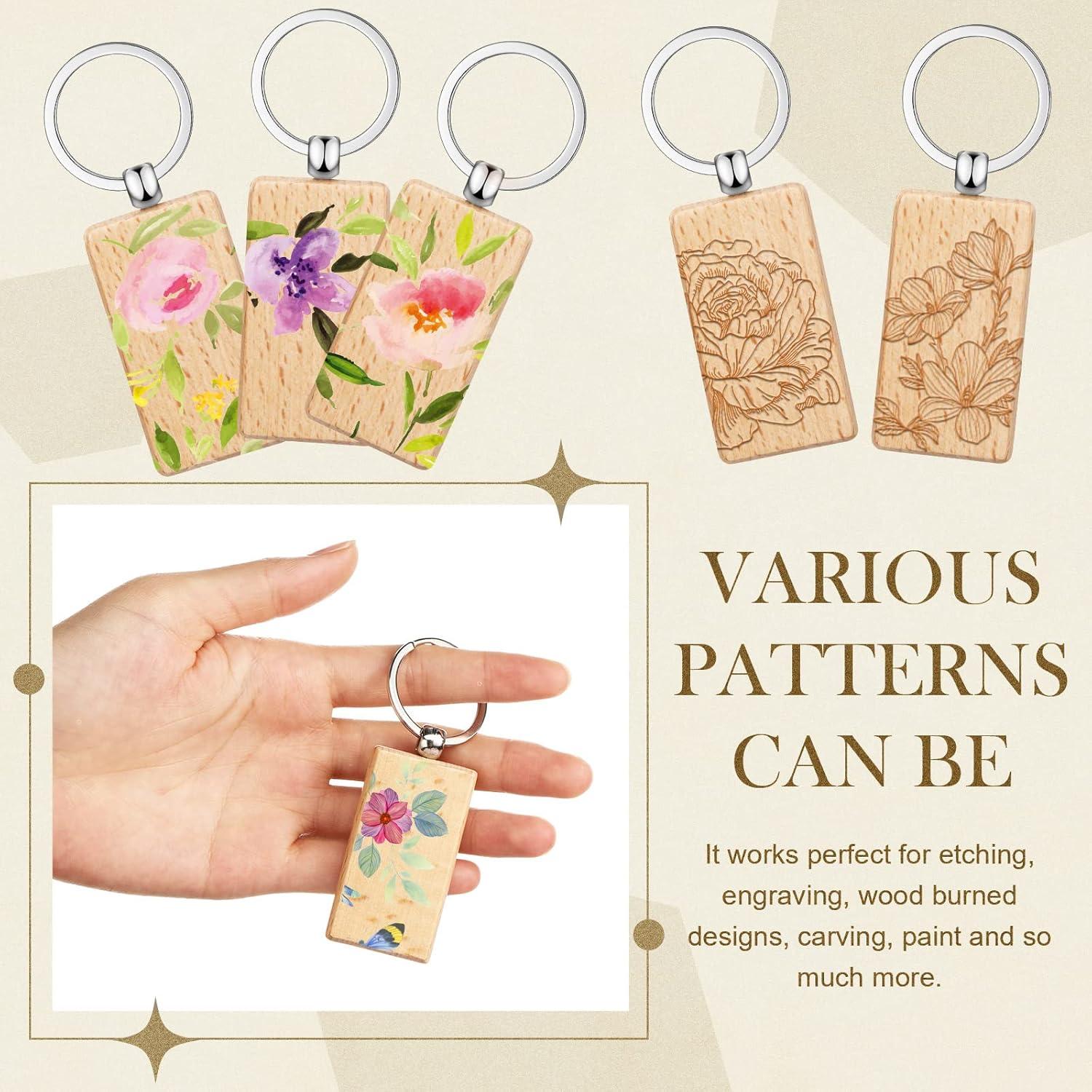 Llaveros de Madera en Blanco Yinkin 50 Pcs para DIY Grabado