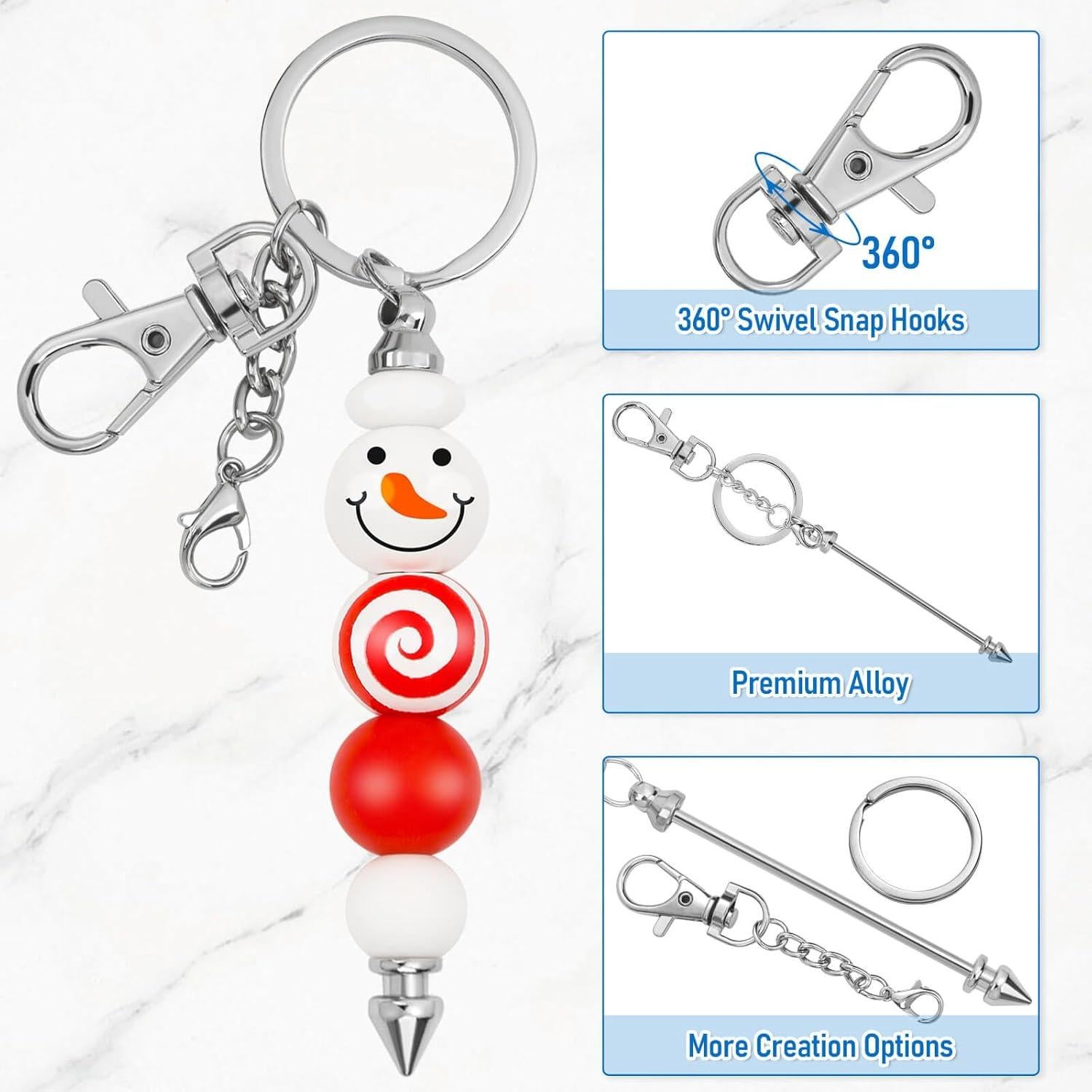 12 Piezas Llavero con Cuentas Plata ROADPLUM 16.5cm DIY