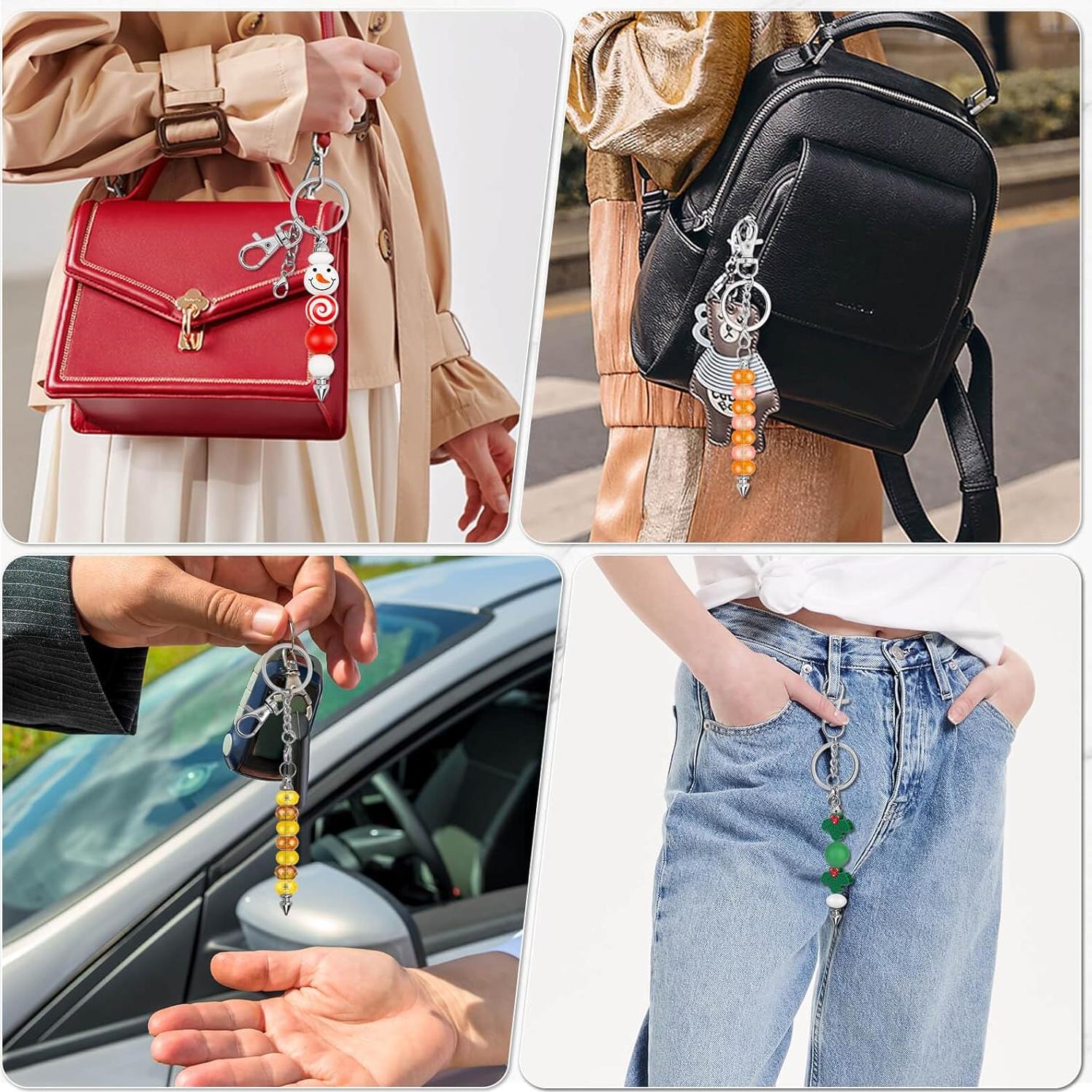 12 Piezas Llavero con Cuentas Plata ROADPLUM 16.5cm DIY