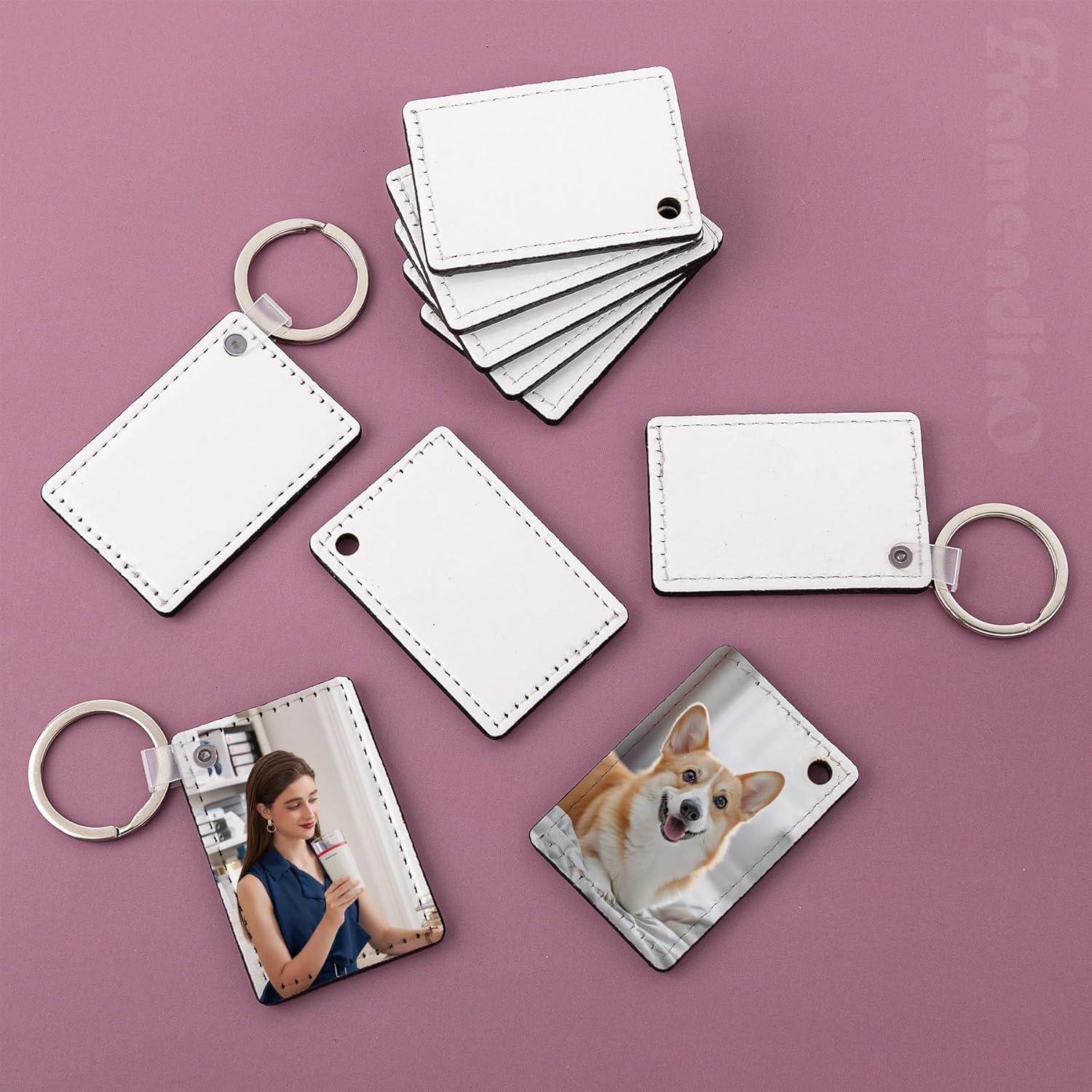 16 Llaveros de PU para Sublimación Framendino 6x4 cm Blanco