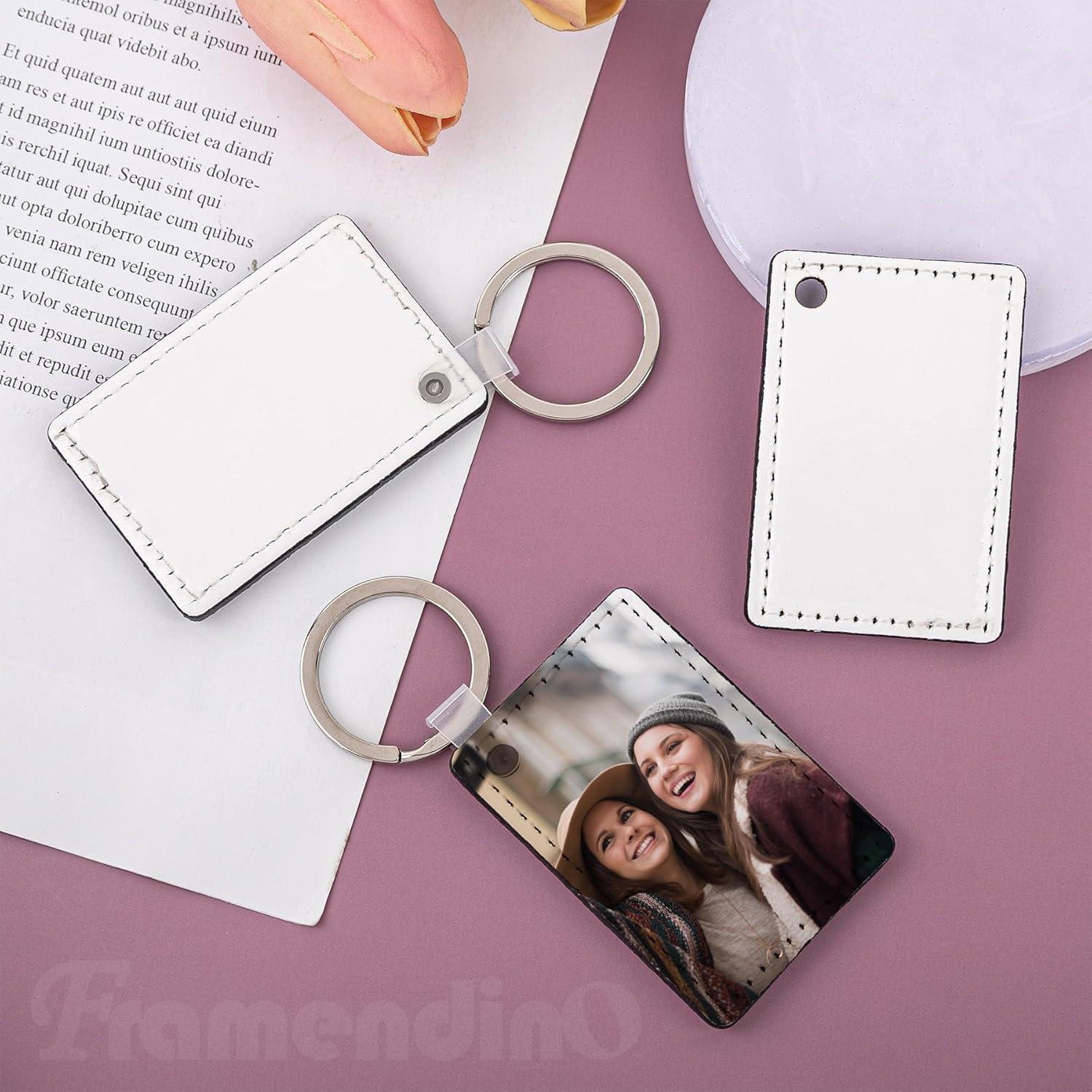 16 Llaveros de PU para Sublimación Framendino 6x4 cm Blanco