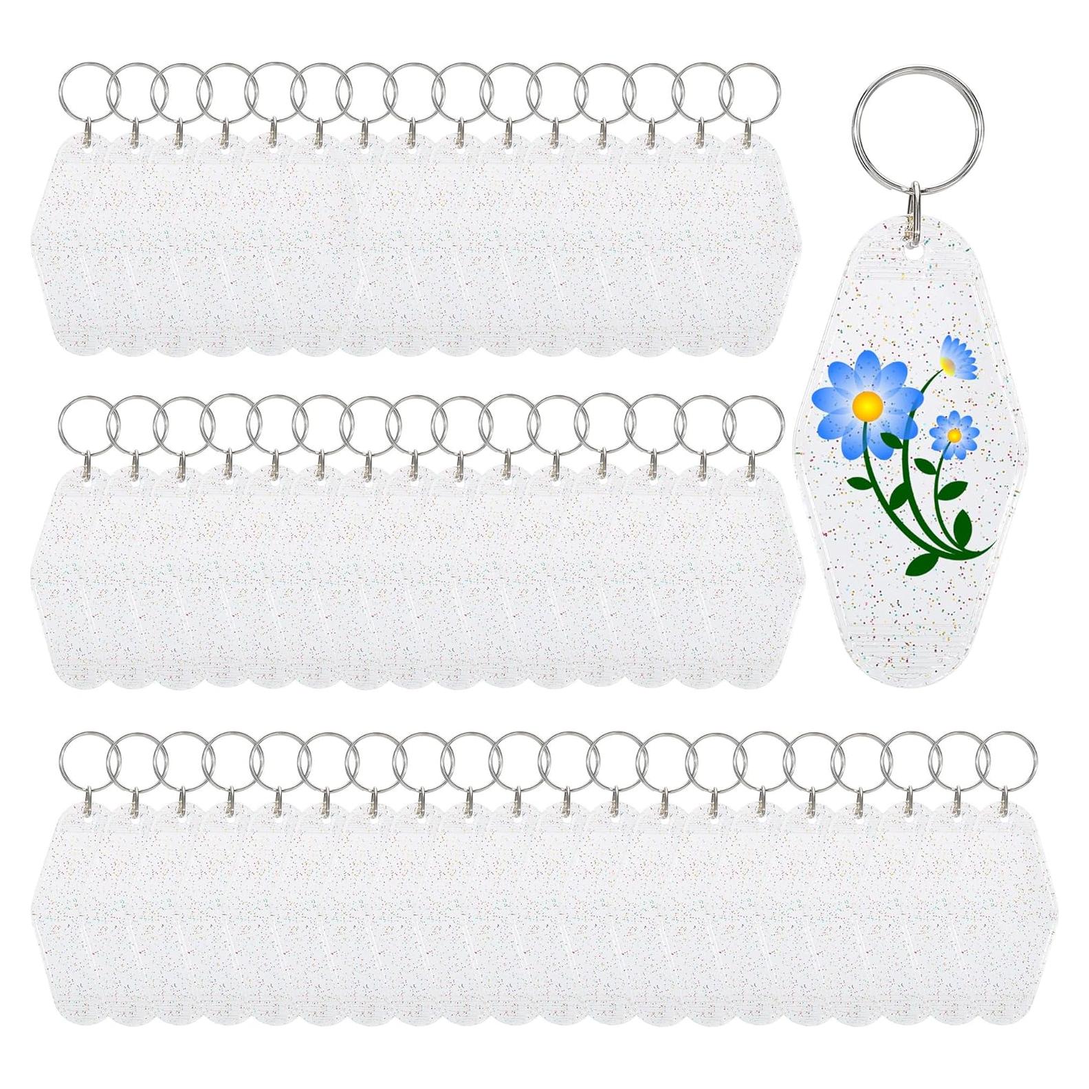 Yoption 50 Llaveros de Motel Transparentes con Brillo 8.9x4.5cm