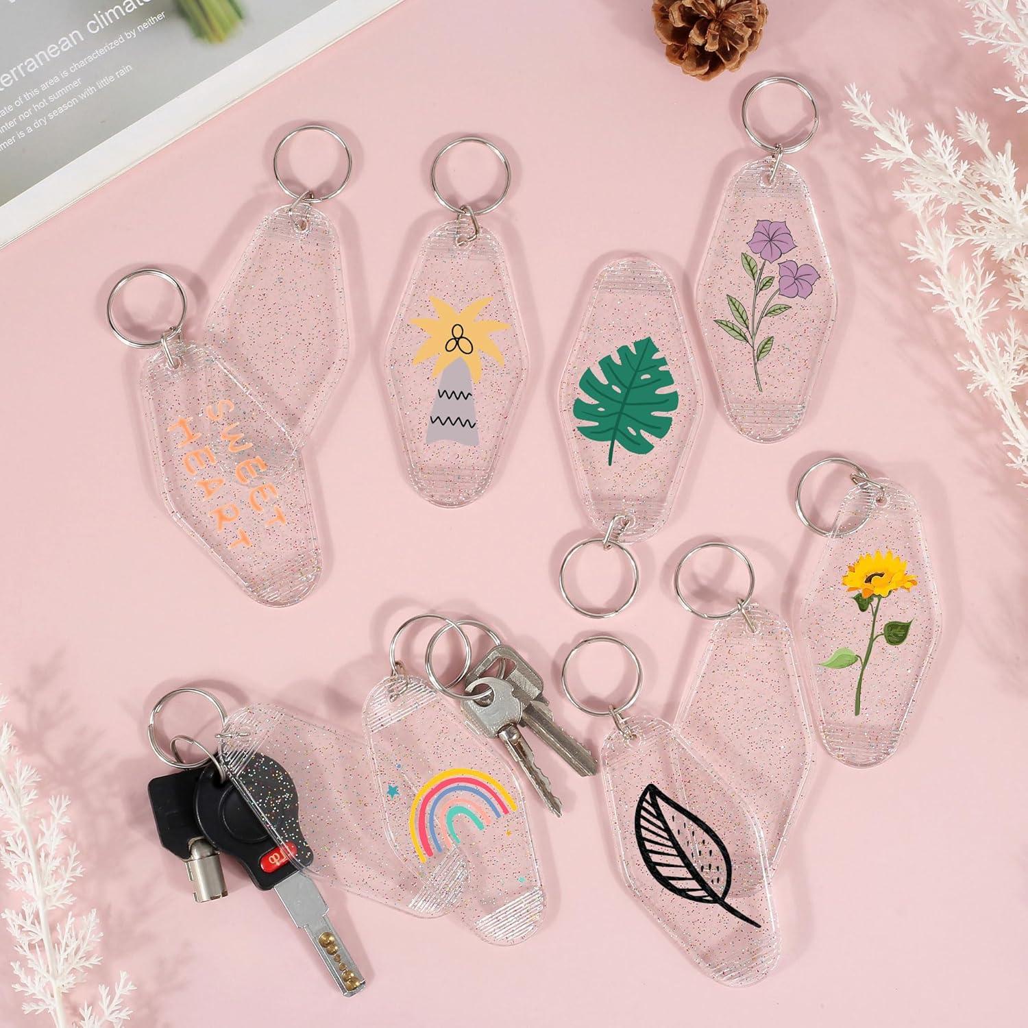 Yoption 50 Llaveros de Motel Transparentes con Brillo 8.9x4.5cm