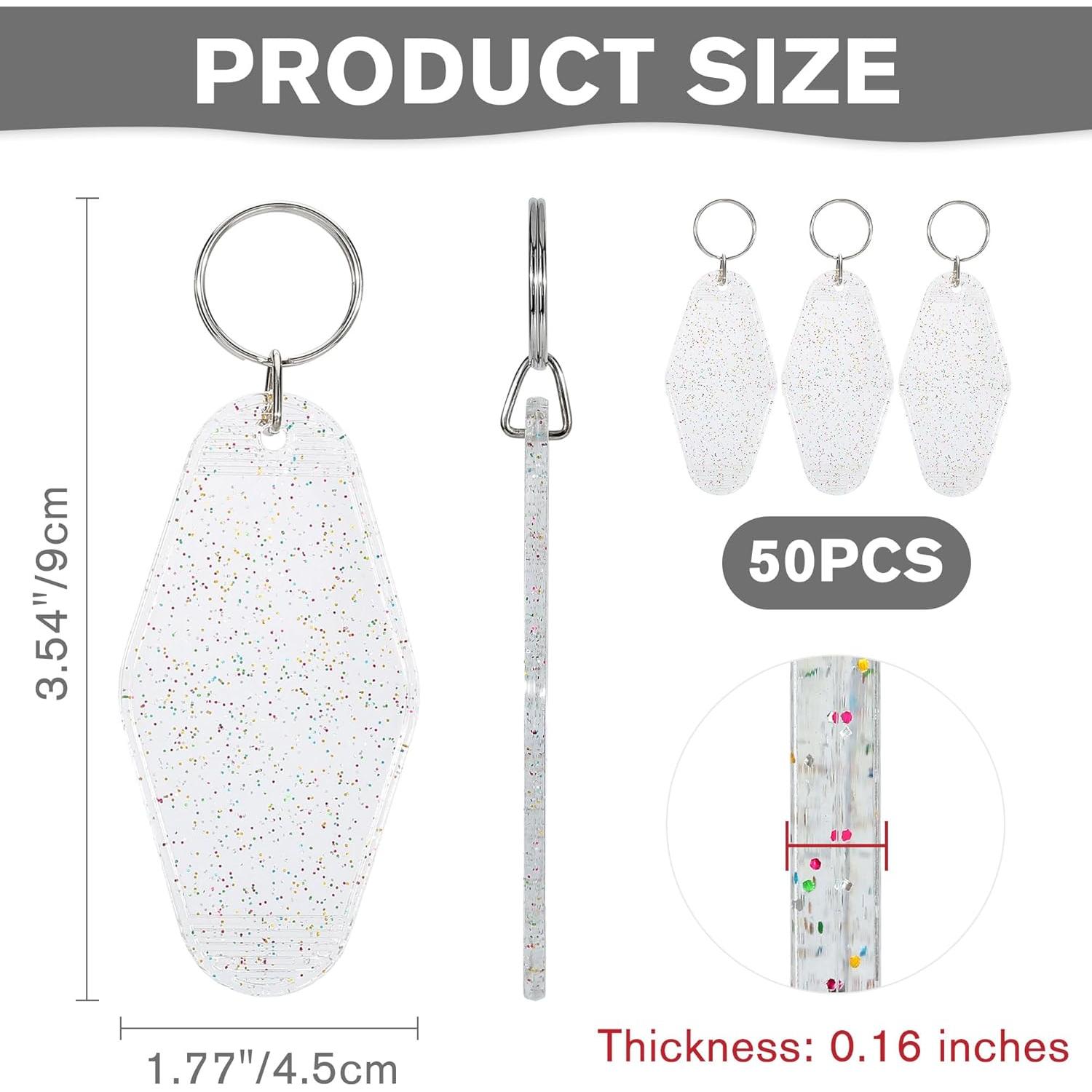 Yoption 50 Llaveros de Motel Transparentes con Brillo 8.9x4.5cm