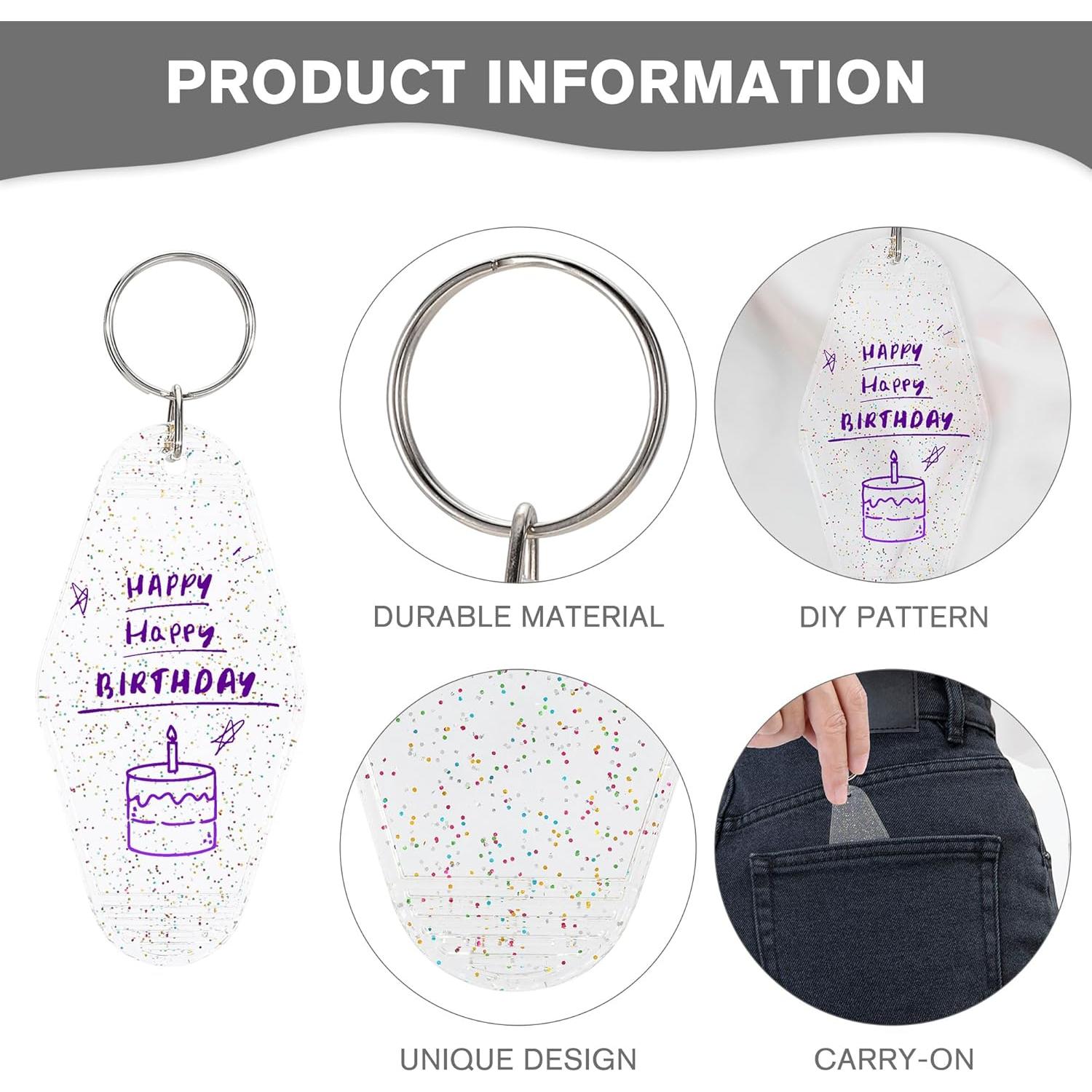 Yoption 50 Llaveros de Motel Transparentes con Brillo 8.9x4.5cm